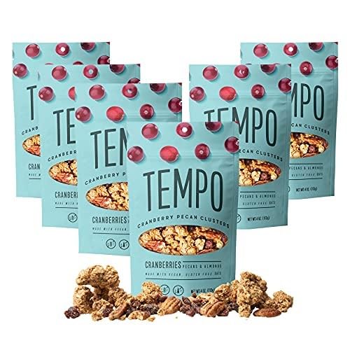 Organic Cranberry Pecan Almond Granola Clusters (6 Pack) - Gluten Free, High Protein, Low Sugar, Vegan, Dairy Free, Soy Free, Rich in Vitamin E & Prebiotics for Gut Health - Perfect for Breakfast, Snacking & Healthy Lifestyle