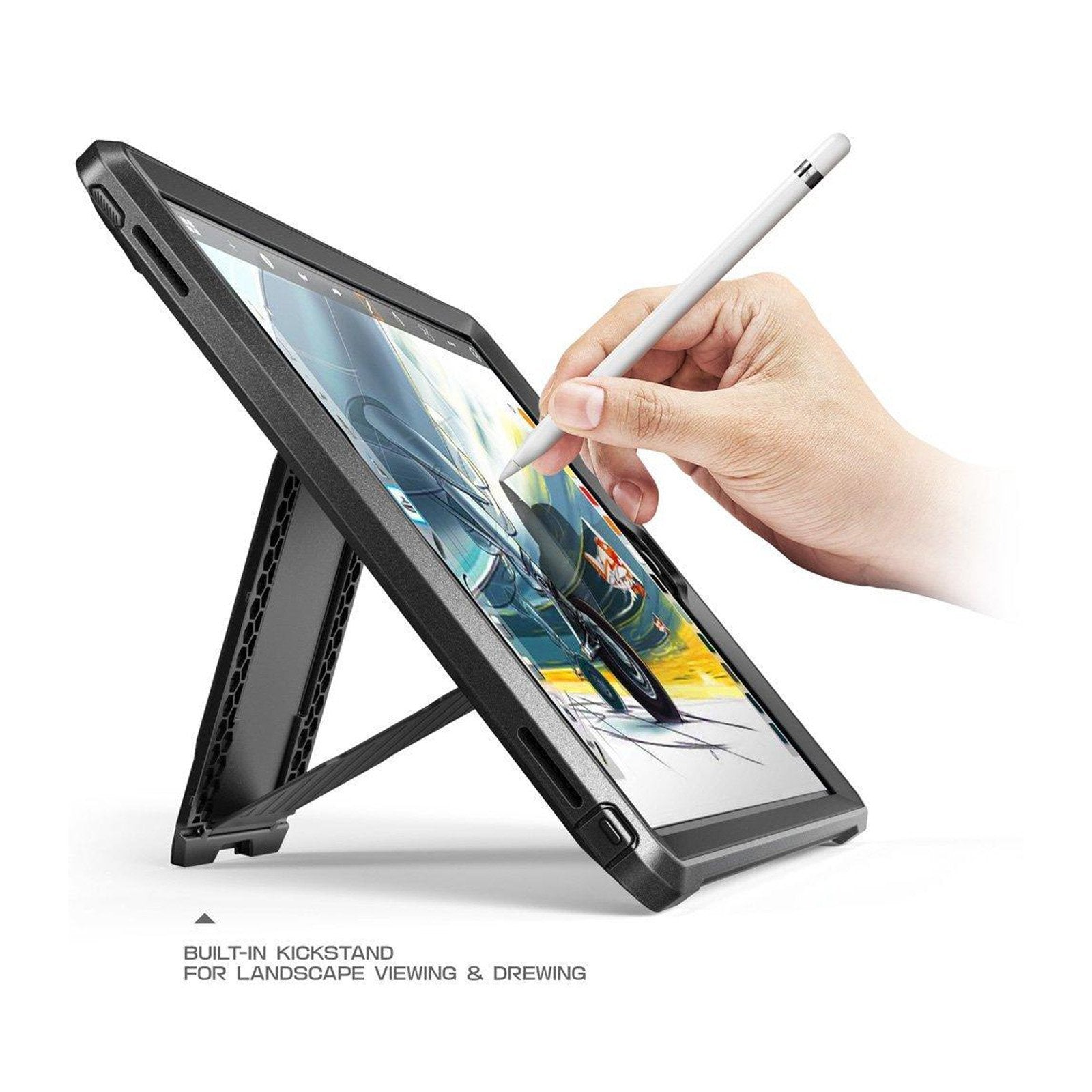 iPad Pro 12.9 inch (2017) Heavy Duty Shockproof Case - Unicorn Beetle Pro Rugged Protective Cover with Built-in Kickstand (Black) - Perfect for Outdoor, Travel & Work Protection