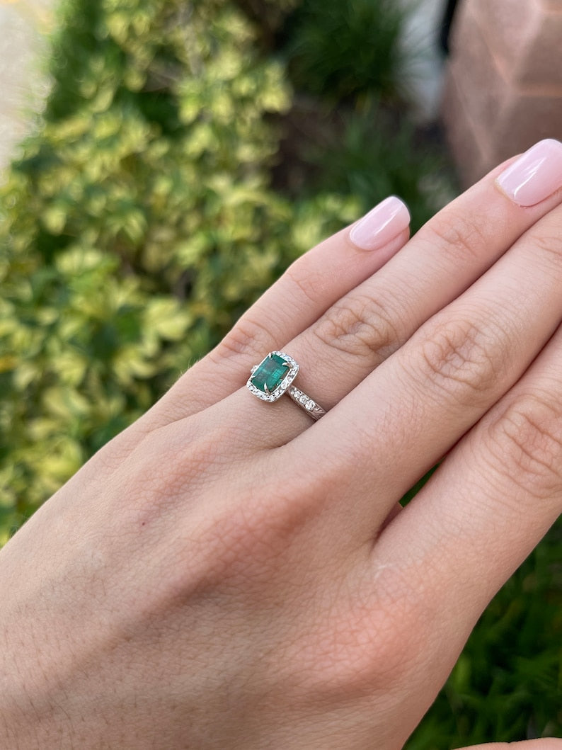 1.20tcw Vintage Inspired Floral Emerald Cut Diamond Engagement Ring in 14K Gold - Perfect for Proposals, Anniversaries & Romantic Gifts