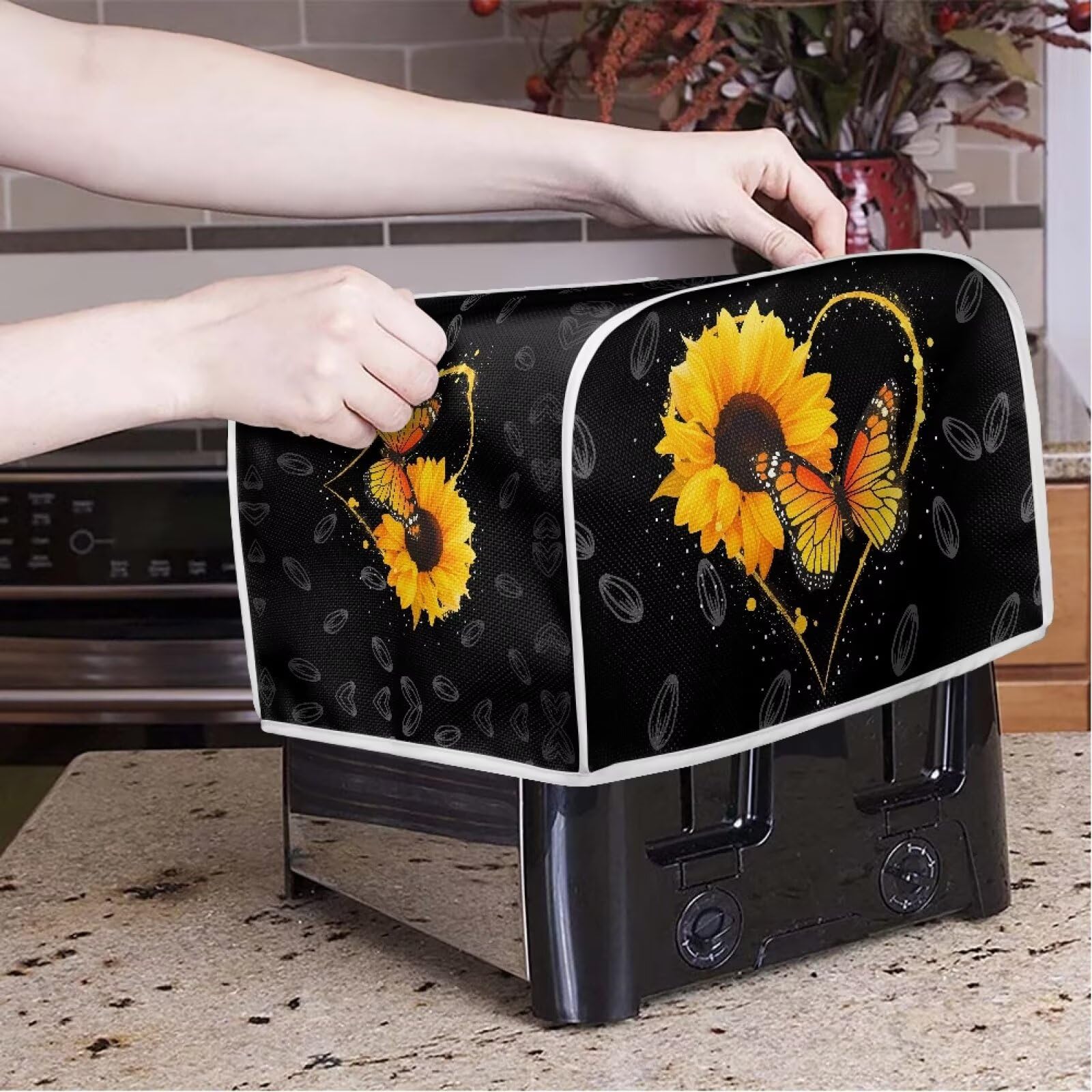 **Mumeson 2-Slice Sunflower Butterfly Toaster Cover - Lightweight Kitchen Appliance Dust Protector for Bread Maker & Toaster - Perfect for Home, Office & Dorm Use**
