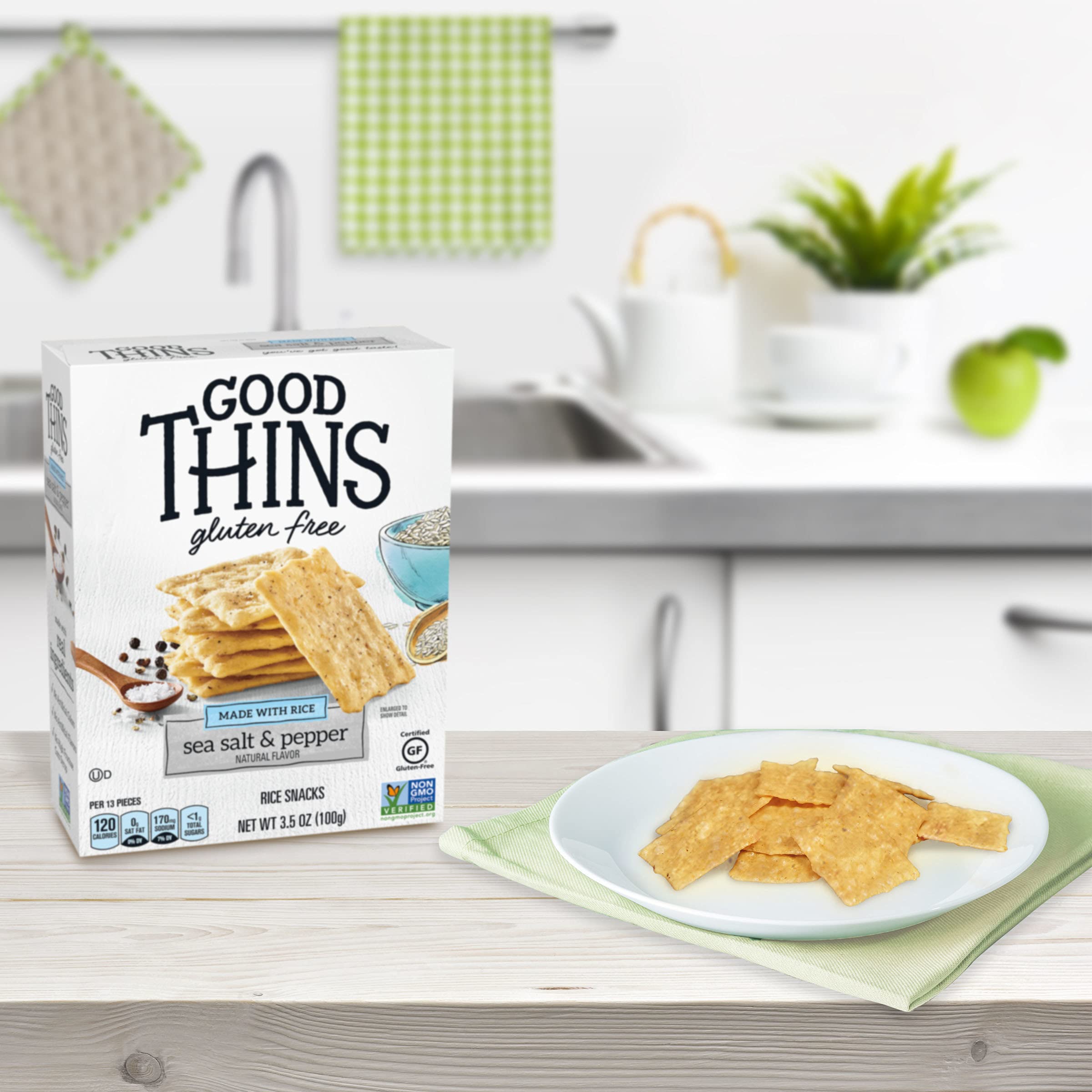 Gluten Free Sea Salt & Pepper Rice Snacks - Healthy Crackers for Adults & Kids, 3.5 oz - Perfect for Office Snacks, School Lunches & On-the-Go Travel