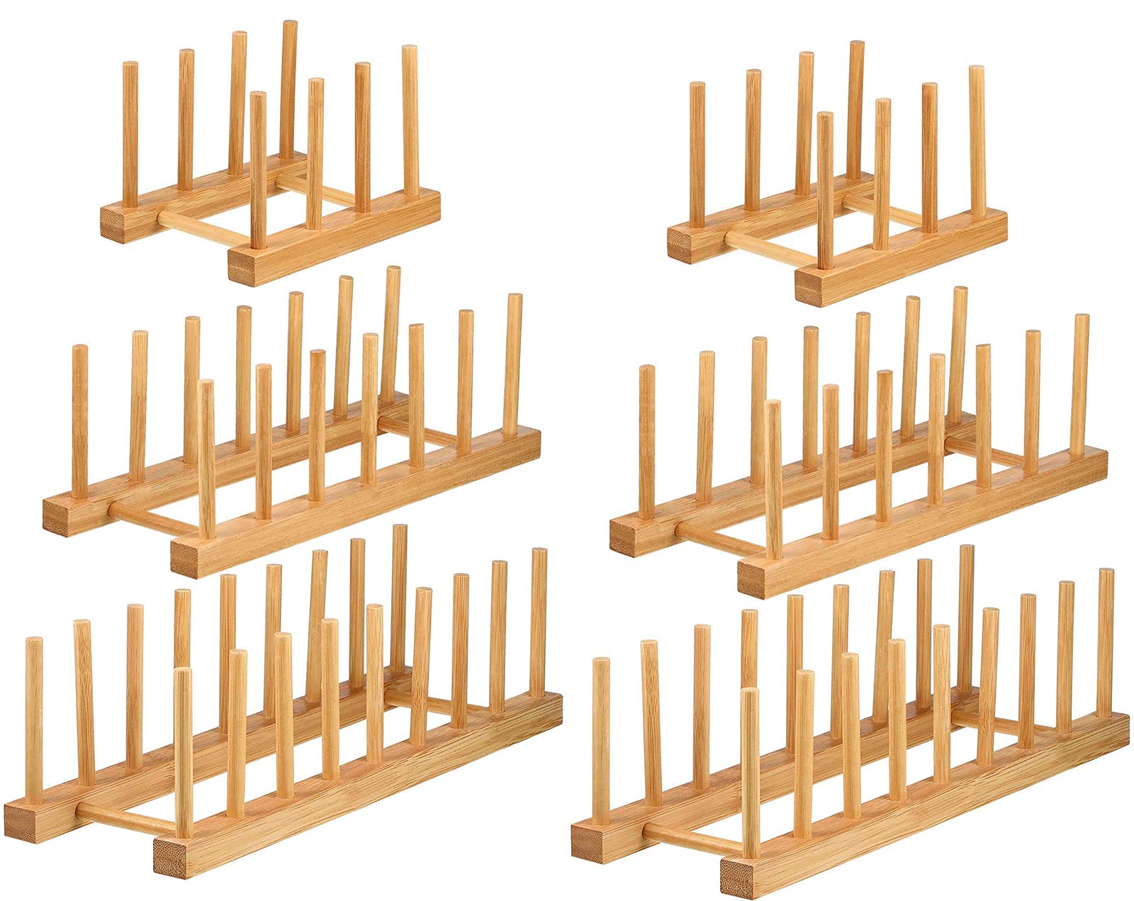 Lawei 6-Piece Bamboo Dish Rack Set - 3/6/8 Slot Wooden Plate Drying Rack with Pot Lid Holder for Dishes, Bowls, Cups & Cutting Boards | Space-Saving Kitchen Organizer for Countertop, Sink & Cabinet Storage