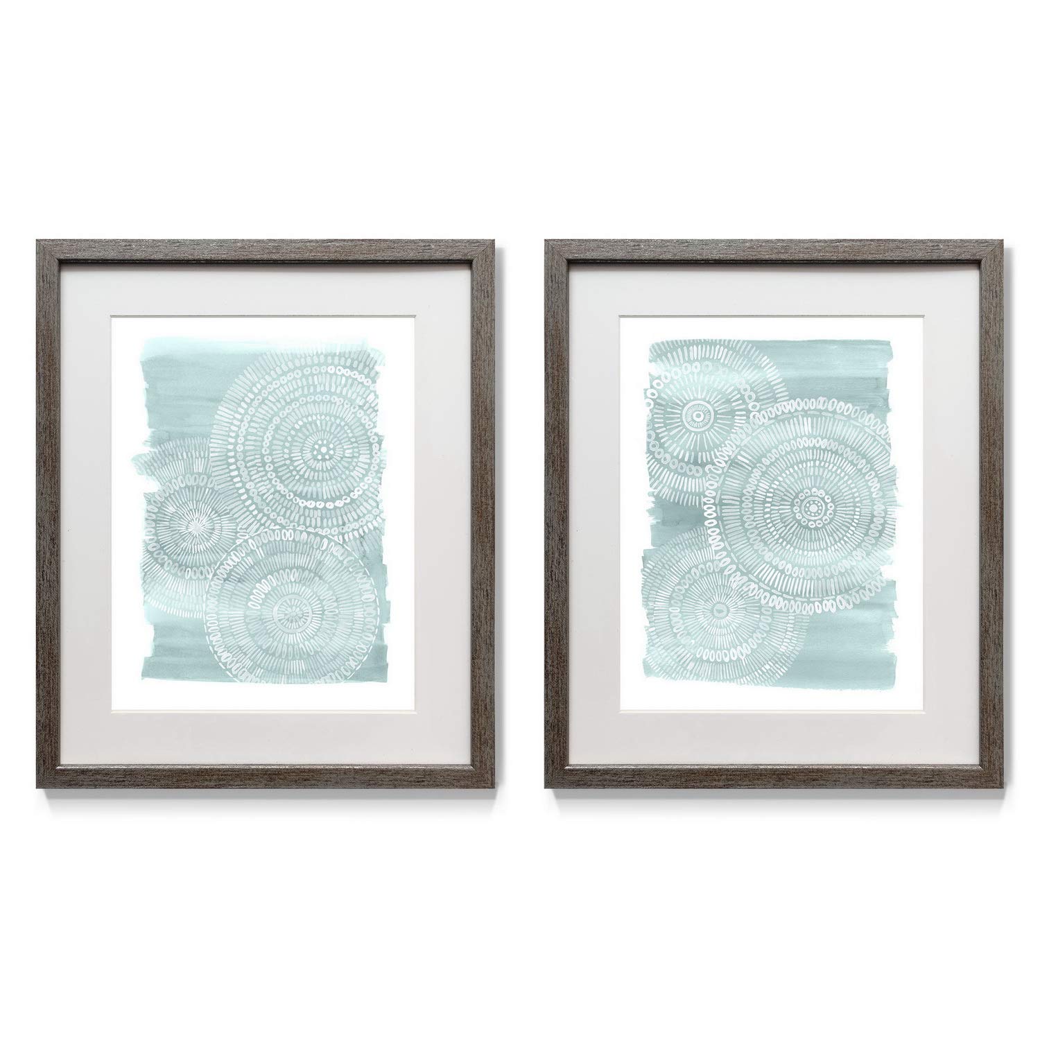 Modern Abstract Framed Art Set - Circles in Circles 2-Piece Wall Decor | Contemporary Dot & Line Artwork with Distressed Silver Frame & White Mat | 16x20 Inches | Perfect for Living Room, Bedroom or Office Decor | Made in USA