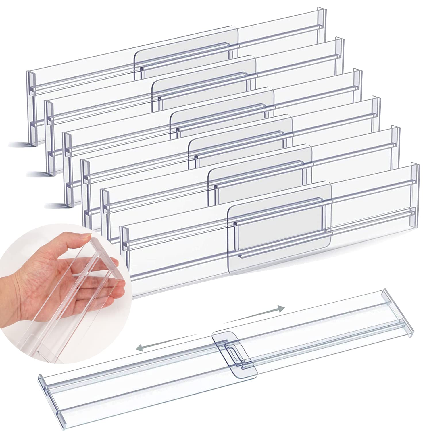 6 Pack Adjustable Drawer Dividers Organizers - Expandable from 11