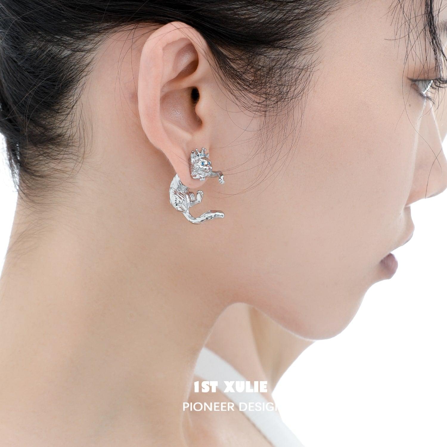 Y2K Cat Queen S925 Sterling Silver Ragdoll Earrings - Trendy Dainty Jewelry for Women, Perfect for Parties, Dating & Everyday Wear