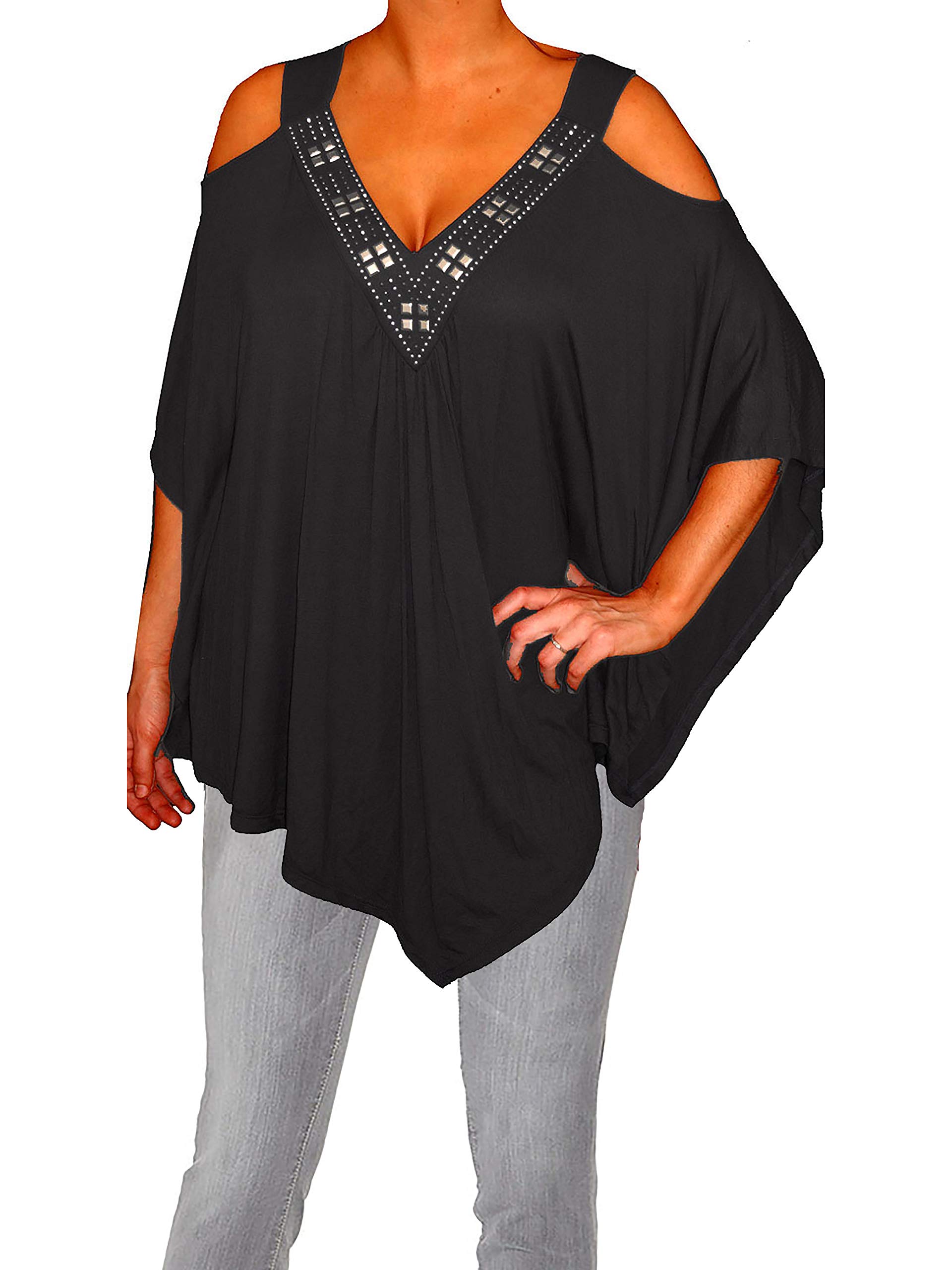 Funfash Women's Plus Size Cold Shoulder Off Shoulder Top - Black Flowy Blouse for Casual Wear, Clubwear & Date Night Outfits | Perfect with Jeans & Skirts