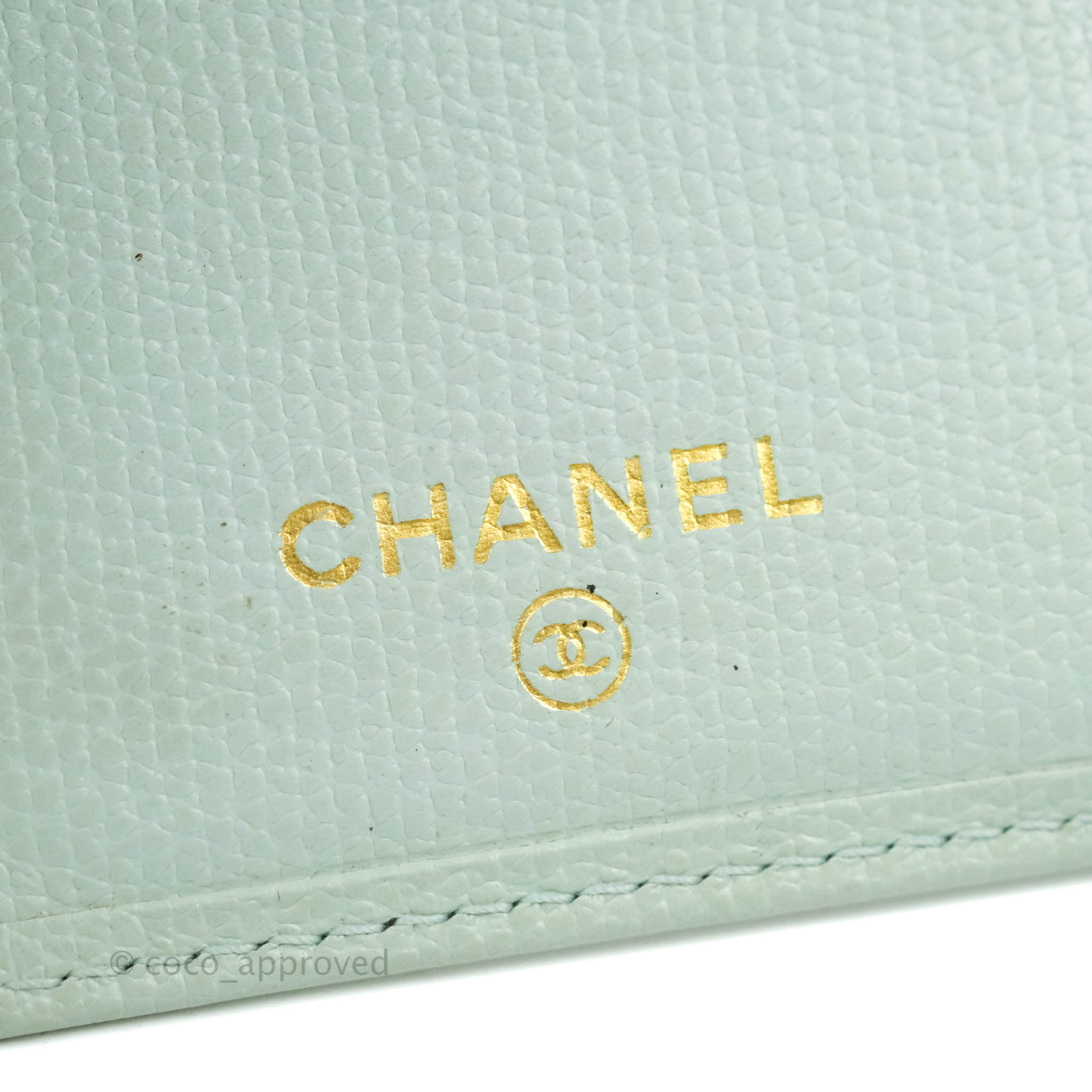 Chanel Tiffany Blue Grained Leather Card Holder - Luxury Compact Wallet for Credit Cards & Cash - Perfect for Everyday Use, Travel & Gifting