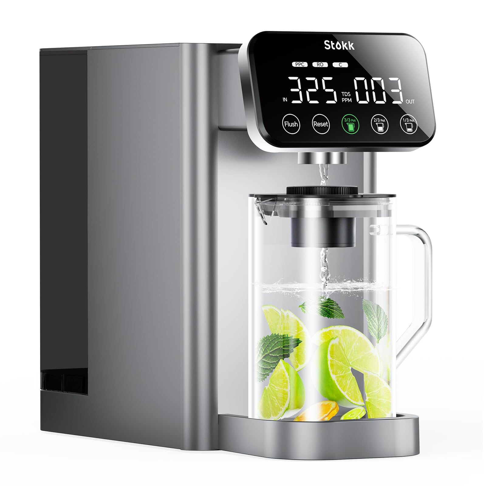 **Stokk E1 5-Stage Reverse Osmosis Water Filter System with Remineralization Glass Pitcher – NSF/ANSI 58 & 372 Certified, Portable Countertop RO Water Purifier for Home & Office – Perfect for Clean Drinking Water & Coffee Brewing**