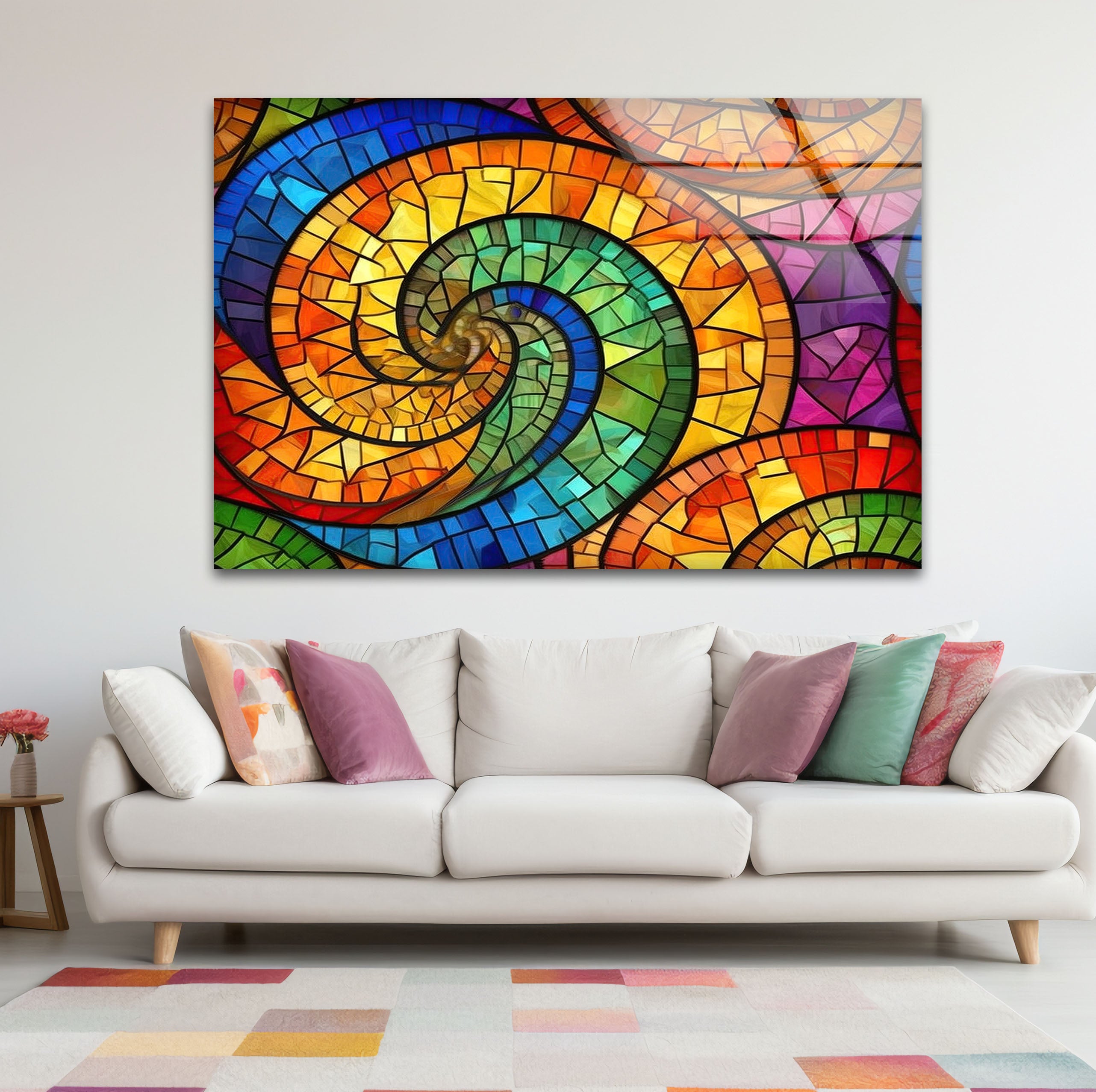 Vibrant Spiral Stained Glass Wall Art - Handmade Abstract Glass Decor for Home, Office & Meditation Spaces - Perfect for Living Room, Bedroom & Gift Giving