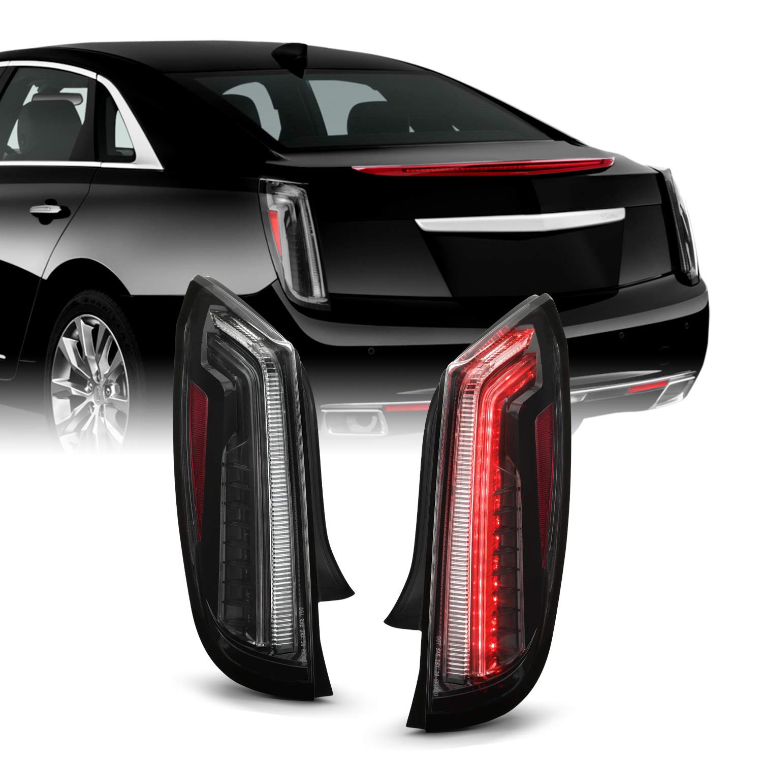AKKON LED Tail Lights for 2013-2017 Cadillac XTS - Black Brake Lamp Pair (Left Driver + Right Passenger) Replacement - Perfect for Night Driving & Car Customization