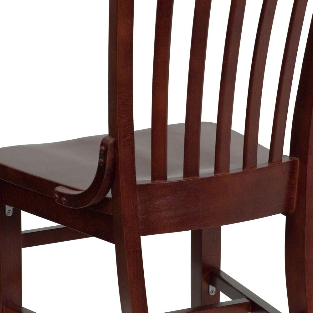Flash Furniture Hercules Series Wooden Dining Chair - Classic Armless School House Back Restaurant Chair for Kitchen, Cafe & Home, Mahogany Finish | Perfect for Restaurants, Diners & Modern Farmhouse Decor