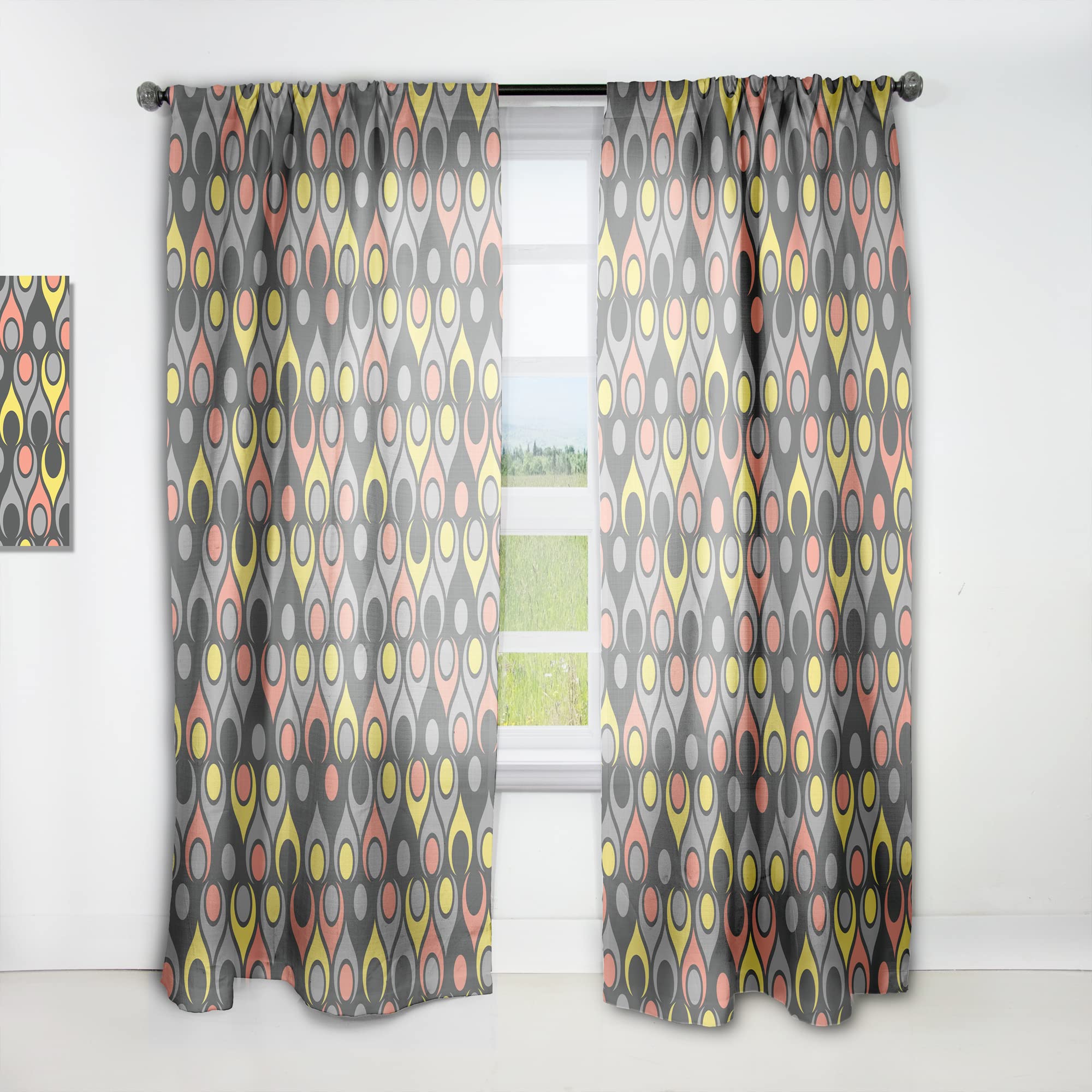 DesignQ Retro Abstract Drops I Thermal Insulated Curtains - Single Panel 52x108 - Blackout Drapes for Bedroom & Living Room - Perfect for Home Decor & Light Control