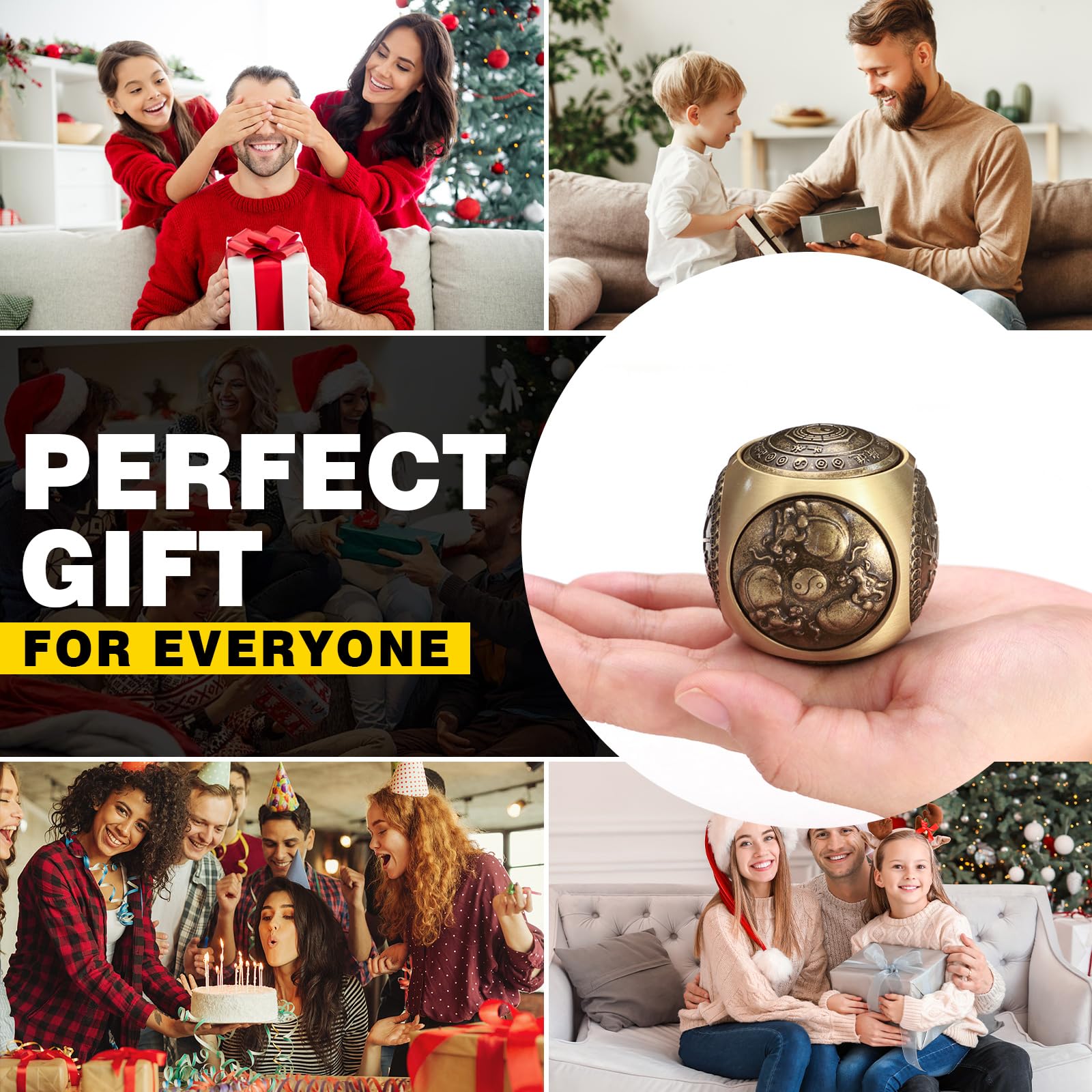 Premium Brass Hexahedral Fidget Spinner for Adults - Anti-Anxiety Stress Relief Hand Toy, 6-Sided Decompression Desk Spinner for Office, Study & Focus - Portable ADHD Sensory Toy for Anxiety Relief & Concentration