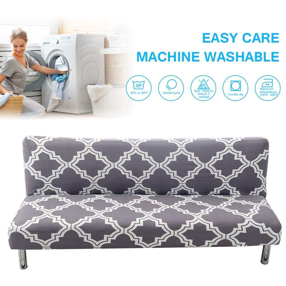 Stretch Elastic Futon Cover for Armless Sofa - Detachable Slipcover for Reclining & Folding Sofa Beds - Couch Protector with 12 Patterns - Perfect for Living Room, Dorm & Guest Room Furniture Protection