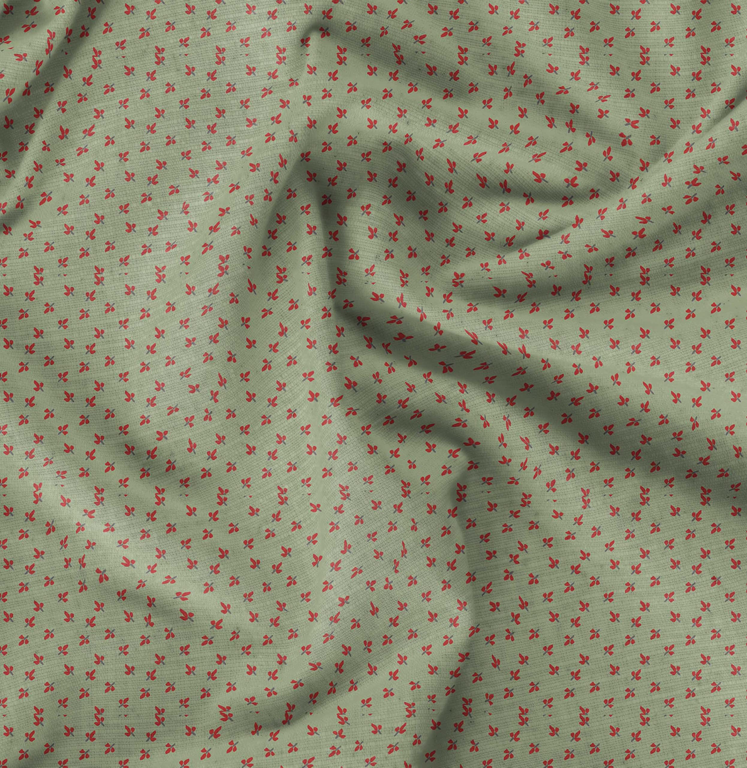 Soimoi 100% Cotton Canvas Fabric - Green Floral Print with White Petals - 44