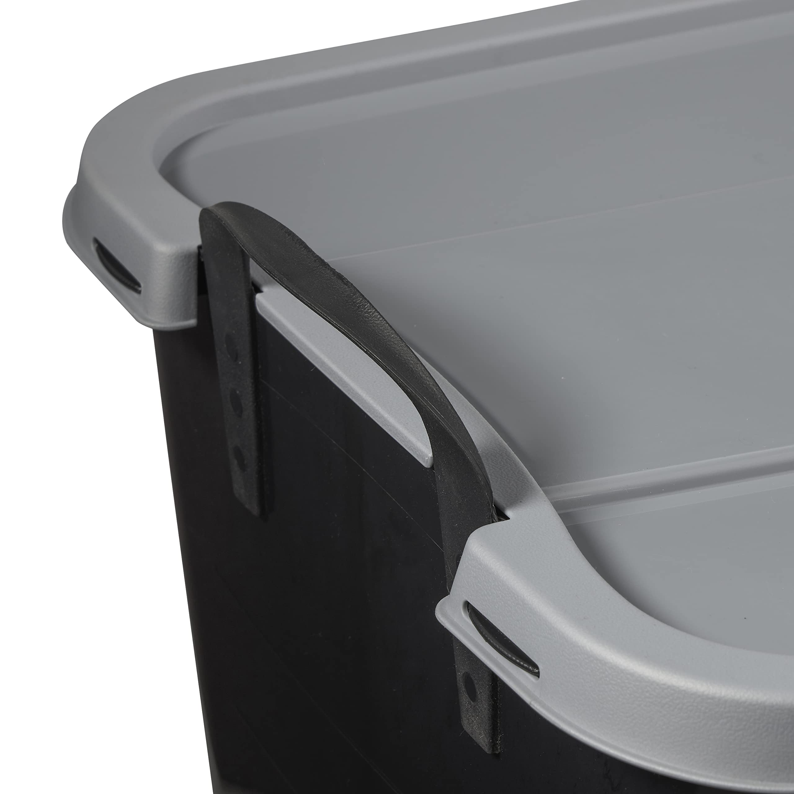 55 Quart Stackable Storage Bins with Secure Snapping Lids & Built-in Handles - 12 Pack Black Plastic Containers for Moving, Home Organization & Closet Storage - Durable Moving Boxes for Packing, Office Supplies & Seasonal Decor