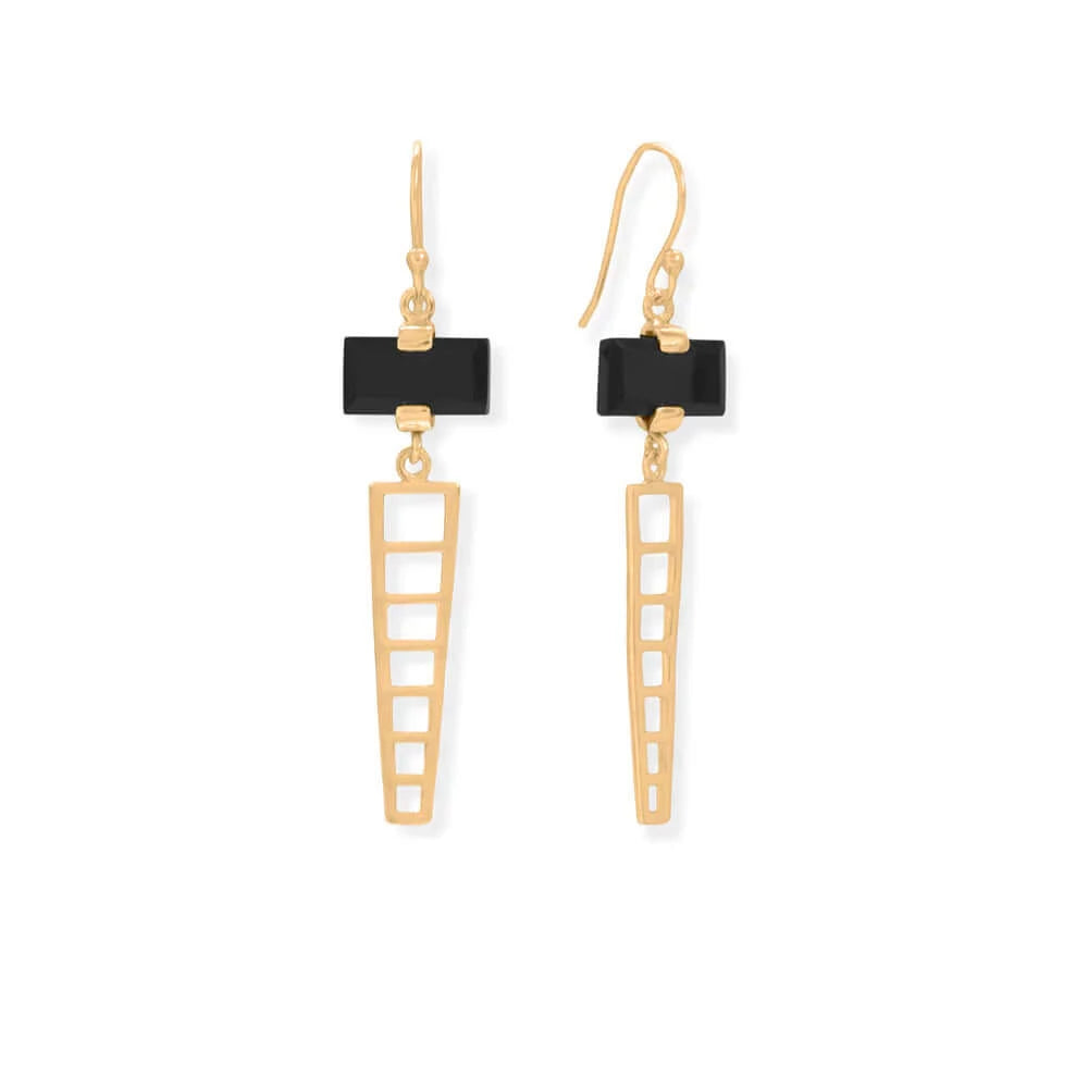 14K Gold Plated Black Onyx Stud Earrings for Women - Elegant Dangle Jewelry for Parties, Weddings & Special Occasions