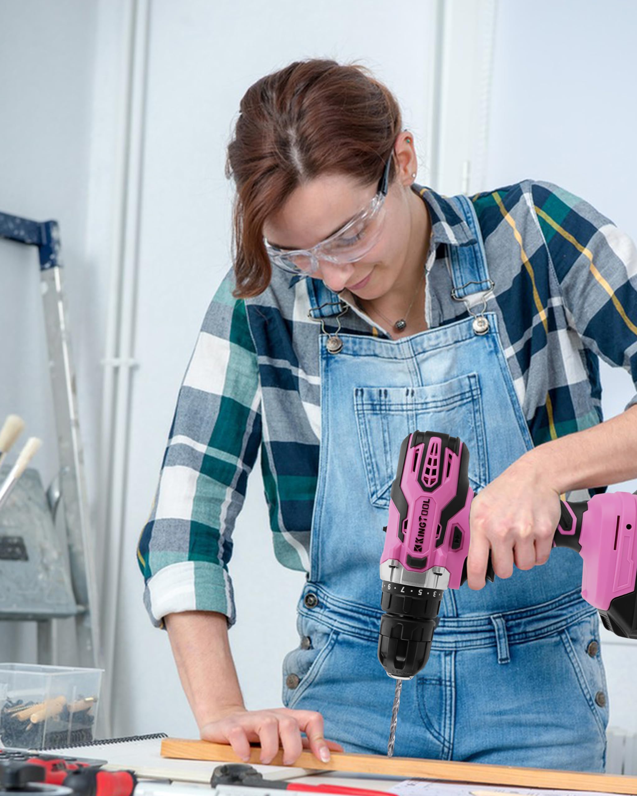 **KingTool 267-Piece Pink Tool Kit Set with 21V Cordless Power Drill Driver & Storage Bag - Women's Home DIY Tool Kit for House Repairs, Crafting, and DIY Projects**