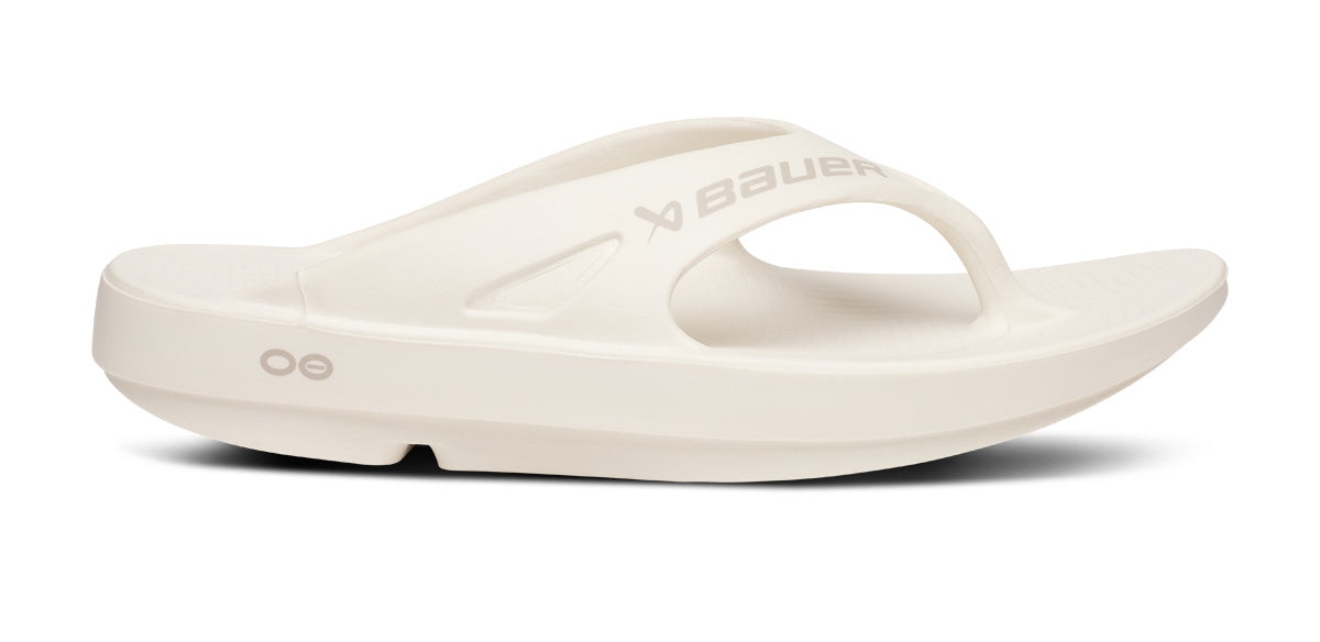 BAUER/OOFOS Men's OOriginal Sport Sandal - Comfortable Recovery Sandals for Men, Arch Support, Lightweight & Cushioned - Perfect for Post-Workout, Beach, Pool & Casual Wear (Chalk)