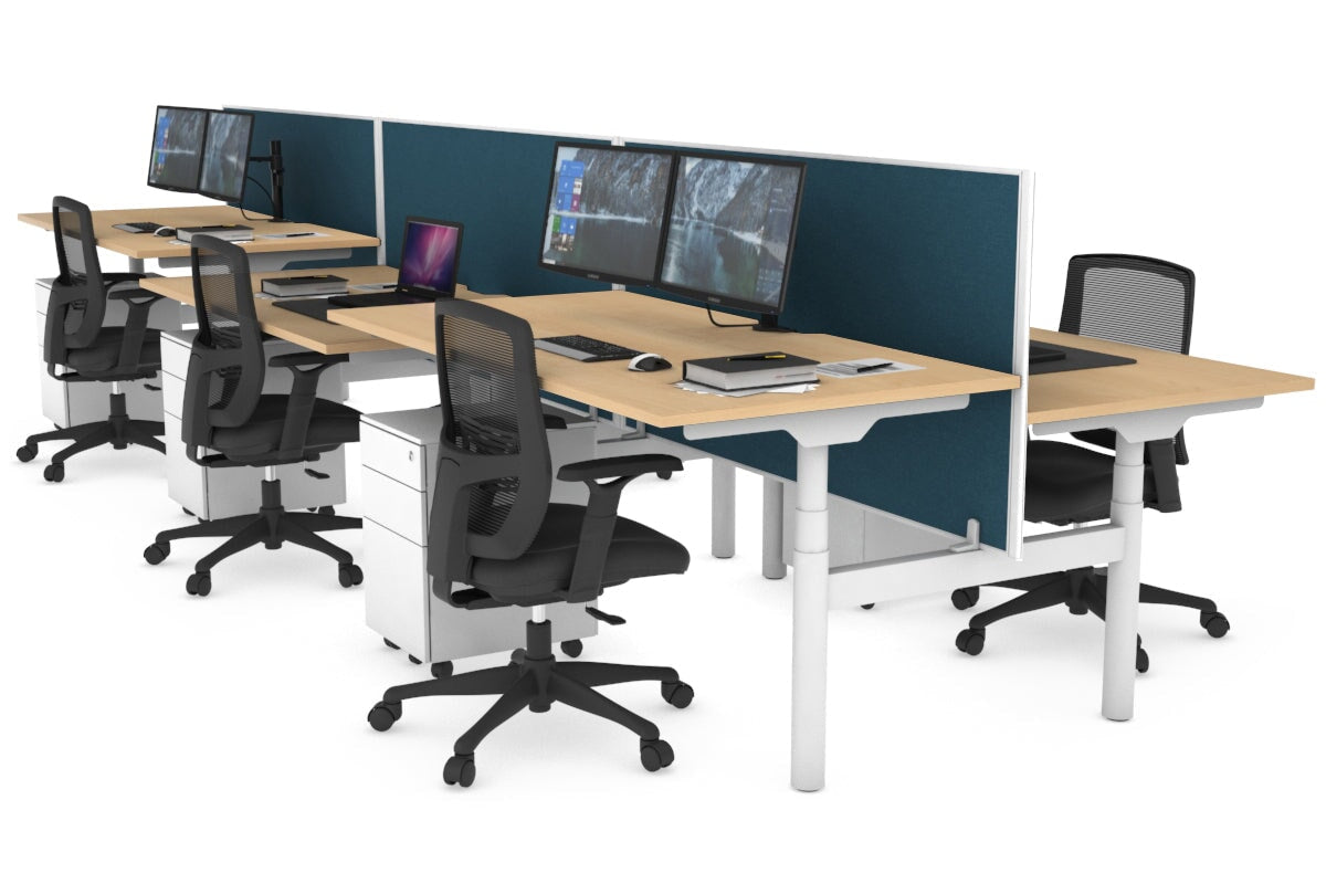 Flexi Premium Height Adjustable 6-Person Office Workbench - White Frame [1200L x 800W with Cable Management] - Ideal for Collaborative Workspaces, Home Offices & Coworking Environments