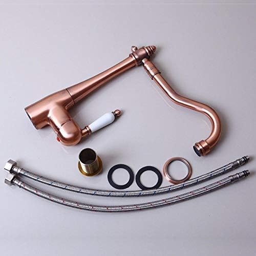 Antique Copper Swivel Kitchen Sink & Bathroom Basin Mixer Tap with Ceramic Handle - Perfect for Modern Farmhouse & Vintage Style Homes (Kitchen Faucet, Bathroom Faucet, Water Mixer Tap)