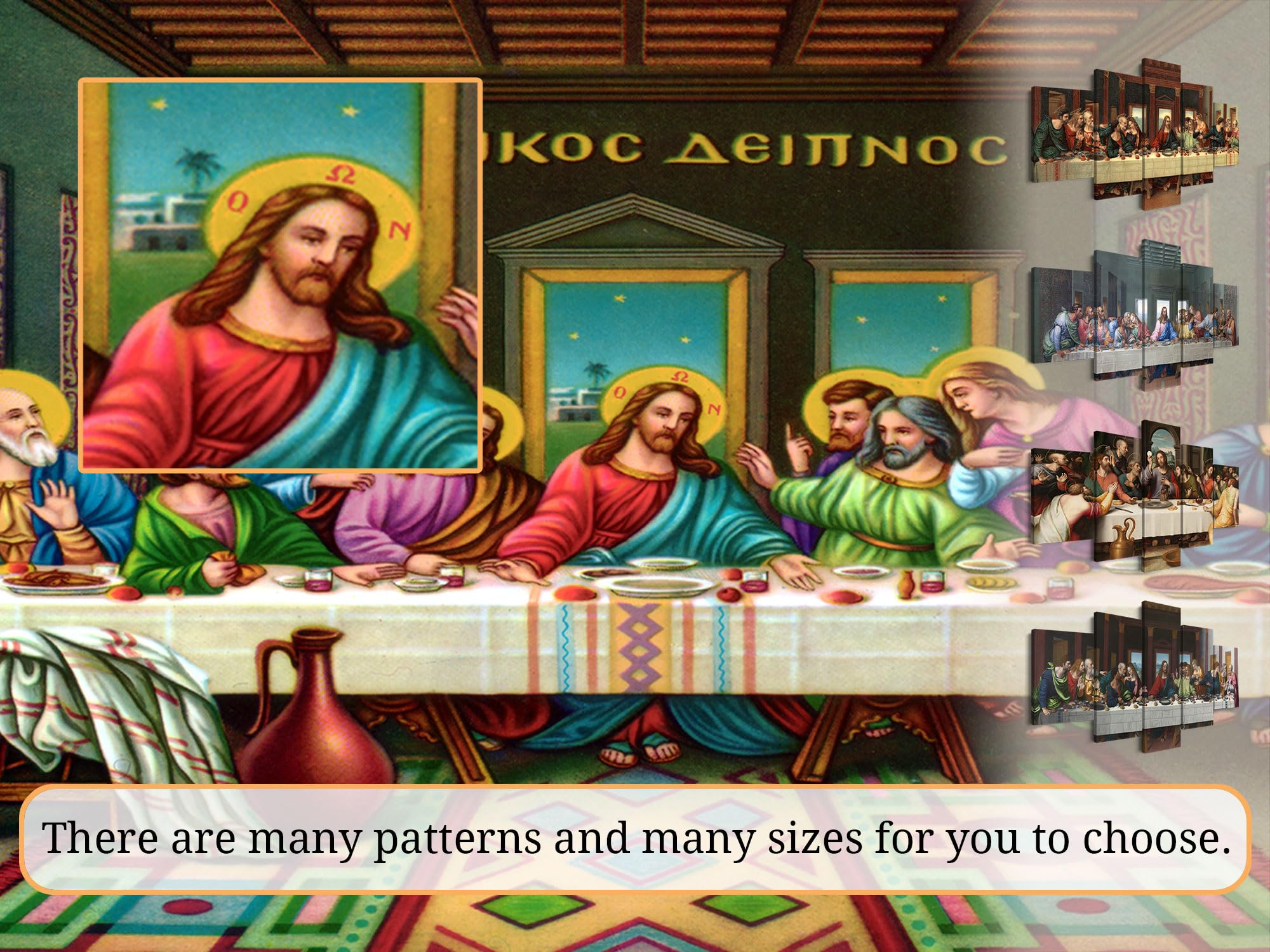 YOUHONG 5 Piece Jesus Wall Art Set - Da Vinci's The Last Supper Oil Painting Reproduction on Canvas, Stretched & Ready to Hang (70