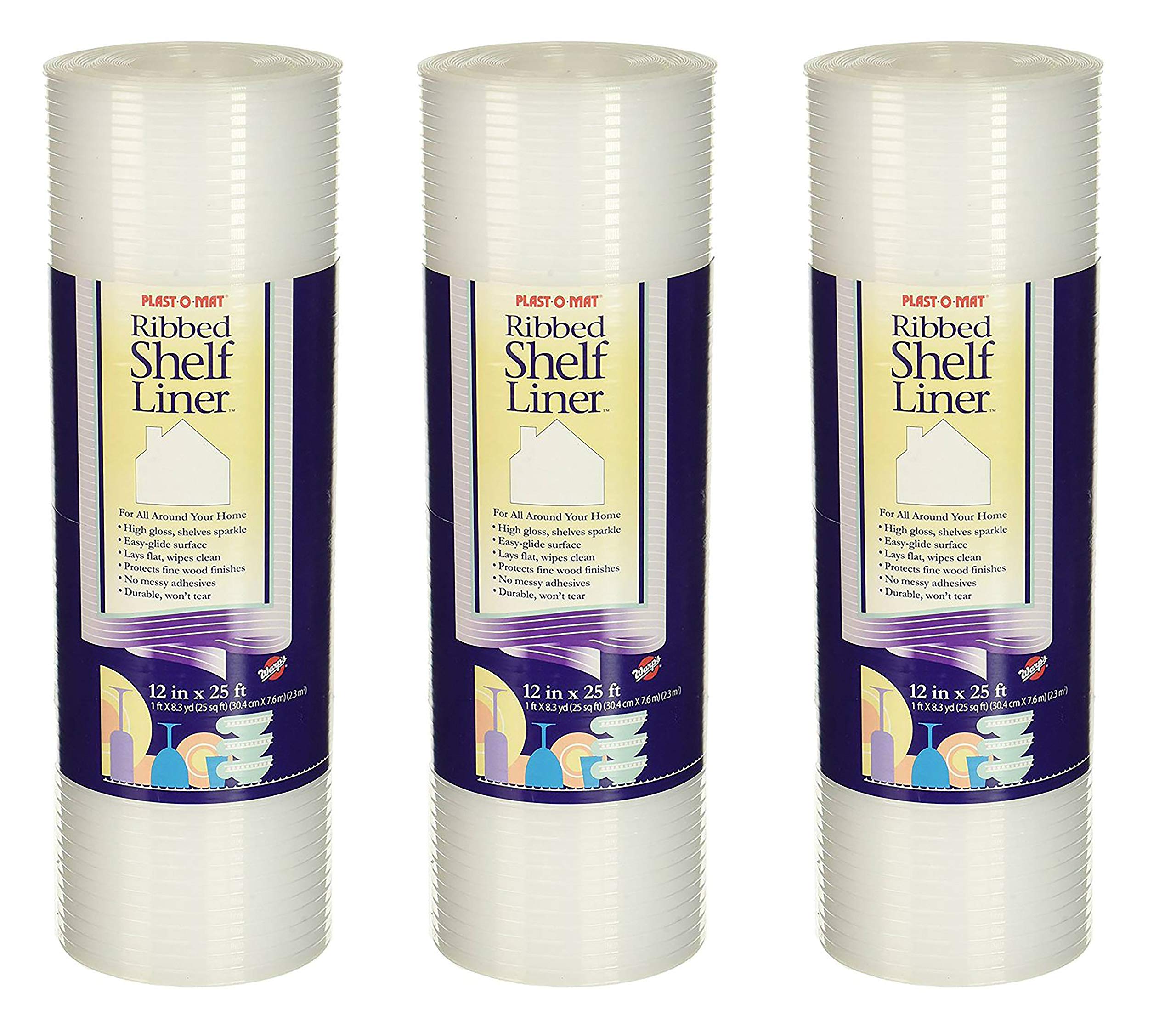 Warp Brothers Non-Slip Ribbed Shelf Liner & Drawer Organizer - BPA Free Clear Adhesive Grip (3 Pack, 12
