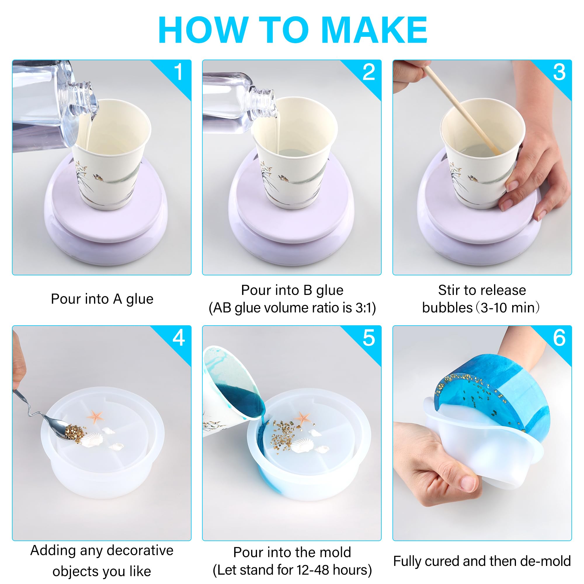 Vakoo 12-Piece Silicone Coaster Molds for Epoxy Resin - Square & Round DIY Craft Molds with Storage Box - Perfect for Making Unique Drink Coasters, Home Decor, and Gift Ideas