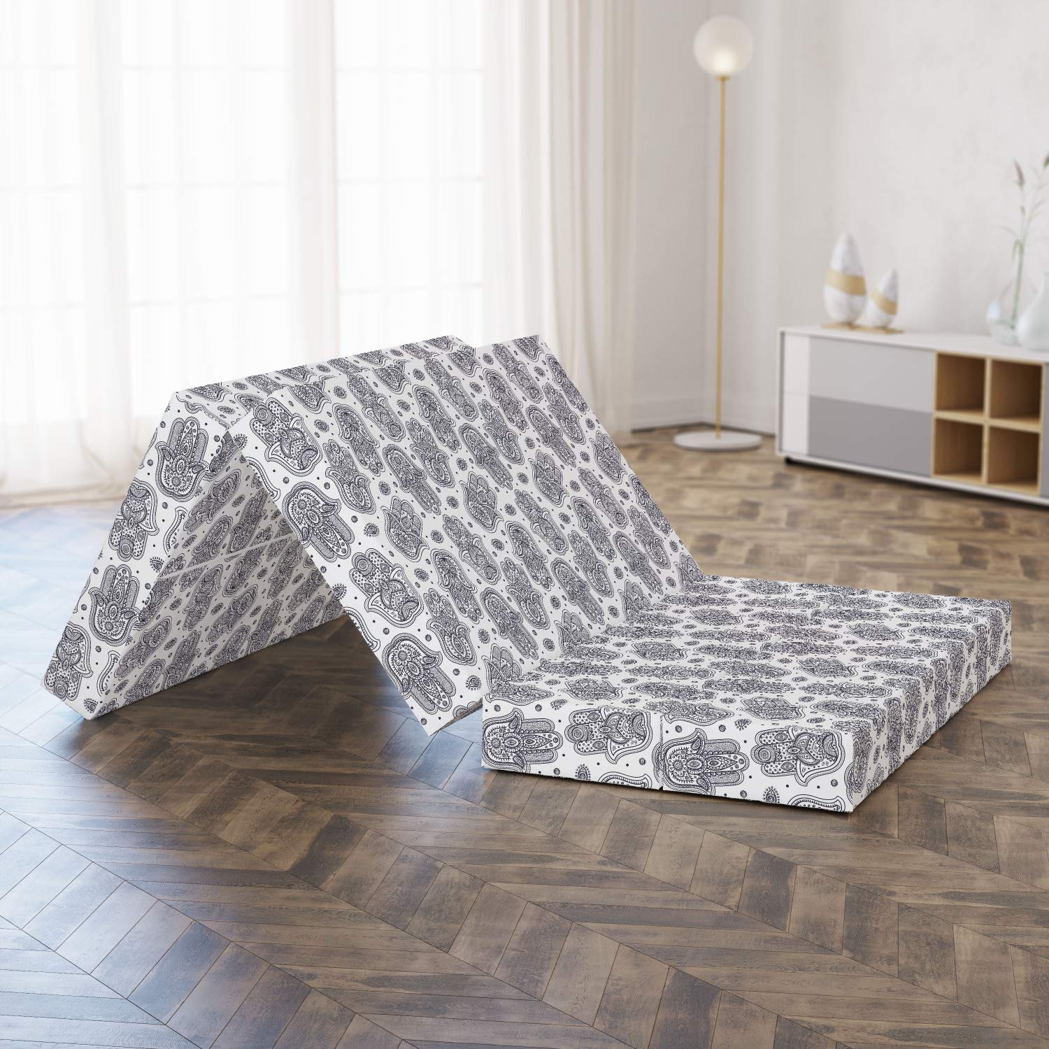 Ambesonne Hamsa Foldable Meditation Yoga Mattress with Mandala Design - Portable Floor Mat for Yoga, Meditation, Home Decor & Spiritual Practices