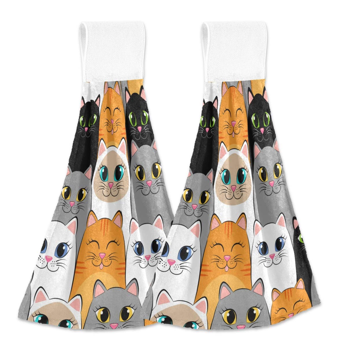 Super Absorbent Cat-Themed Kitchen Hand Towels with Hanging Loop, 12'' x 17'' Soft Dish Cloths for Home, Perfect for Drying Dishes and Cleaning Surfaces - 2 Piece Set