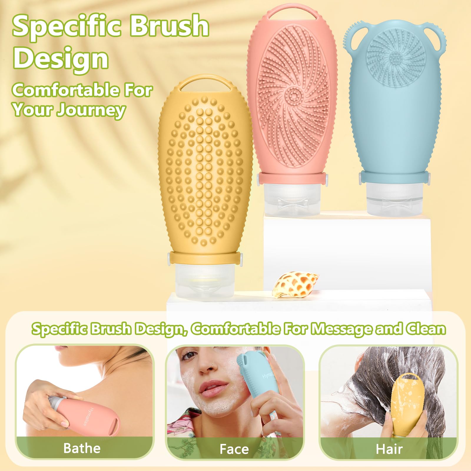 Leak Proof Silicone Travel Bottles with Scrubber - Refillable Toiletry Containers for Shampoo & Conditioner - TSA Approved Travel Accessories (Ocean Blue) - Perfect for Airplane Carry-On, Gym Bag & Vacation Essentials