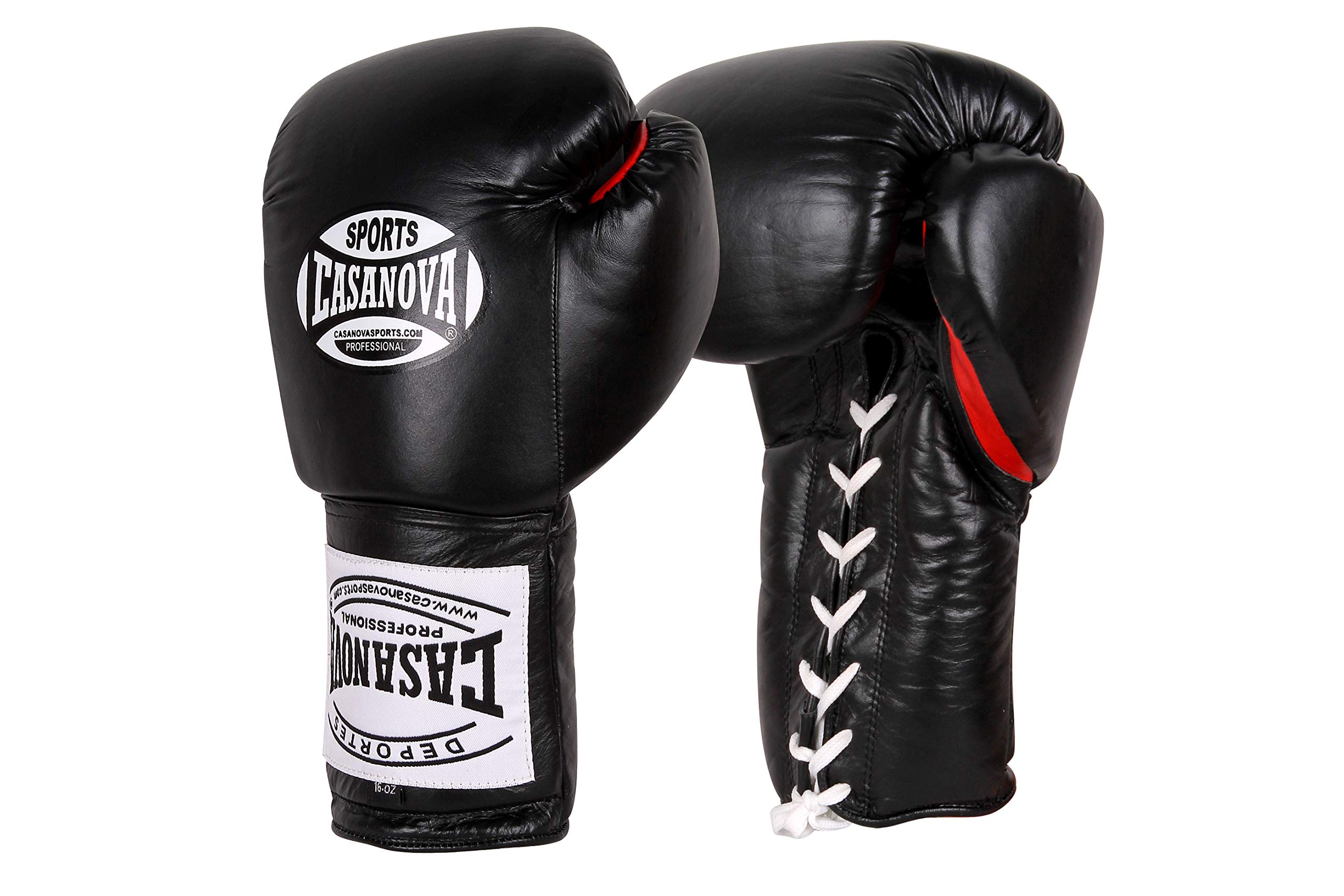 Casanova Boxing® Professional Lace-Up Leather Boxing Gloves for Men & Women - MMA, Kickboxing, Muay Thai, Sparring, Heavy Bag Training (16 oz, Black/Red) - Perfect for Gym Workouts, Boxing Classes & Home Training