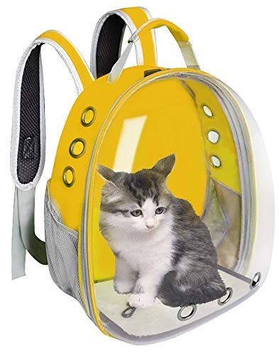 **Pups&Pets Transparent Cat Carrier Backpack - Breathable Pet Travel Backpack for Small Dogs & Cats, Airline Approved, Lightweight & Durable (Yellow) - Perfect for Air Travel, Vet Visits & Outdoor Adventures**