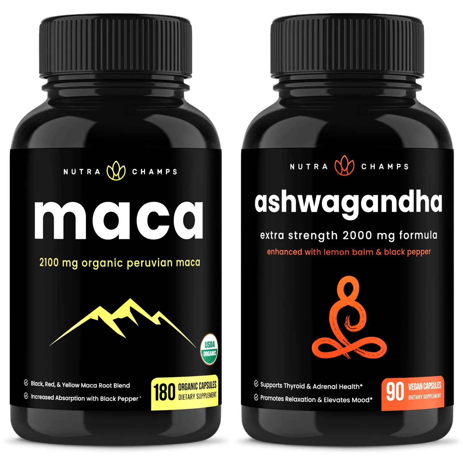 NutraChamps Maca Root & Ashwagandha Supplement Bundle - Natural Energy Booster & Stress Relief - Supports Hormonal Balance & Immune System - Perfect for Workout Recovery & Daily Wellness Routine