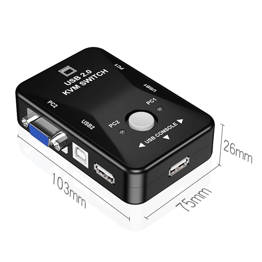 ANNJUC 2-Port USB KVM Switch with VGA/SVGA Support - Keyboard, Mouse & Monitor Sharing Switch for 2 Computers | Perfect for Home Office, Gaming Setup & Multi-PC Workstations