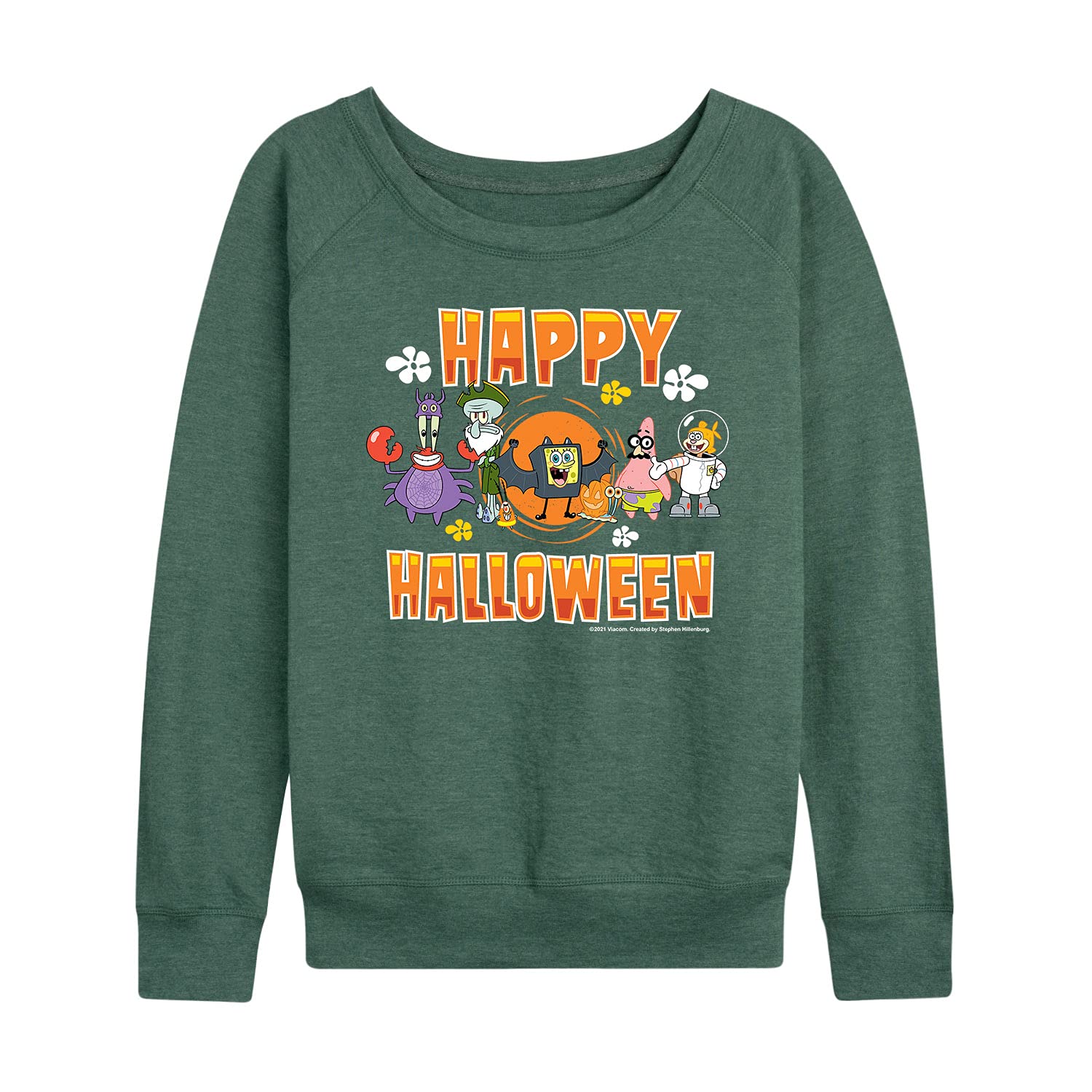 HYBRID APPAREL Women's SpongeBob SquarePants Happy Halloween Lightweight French Terry Pullover Hoodie - Cute Cartoon Sweatshirt for Halloween Costume, Cosplay & Casual Wear