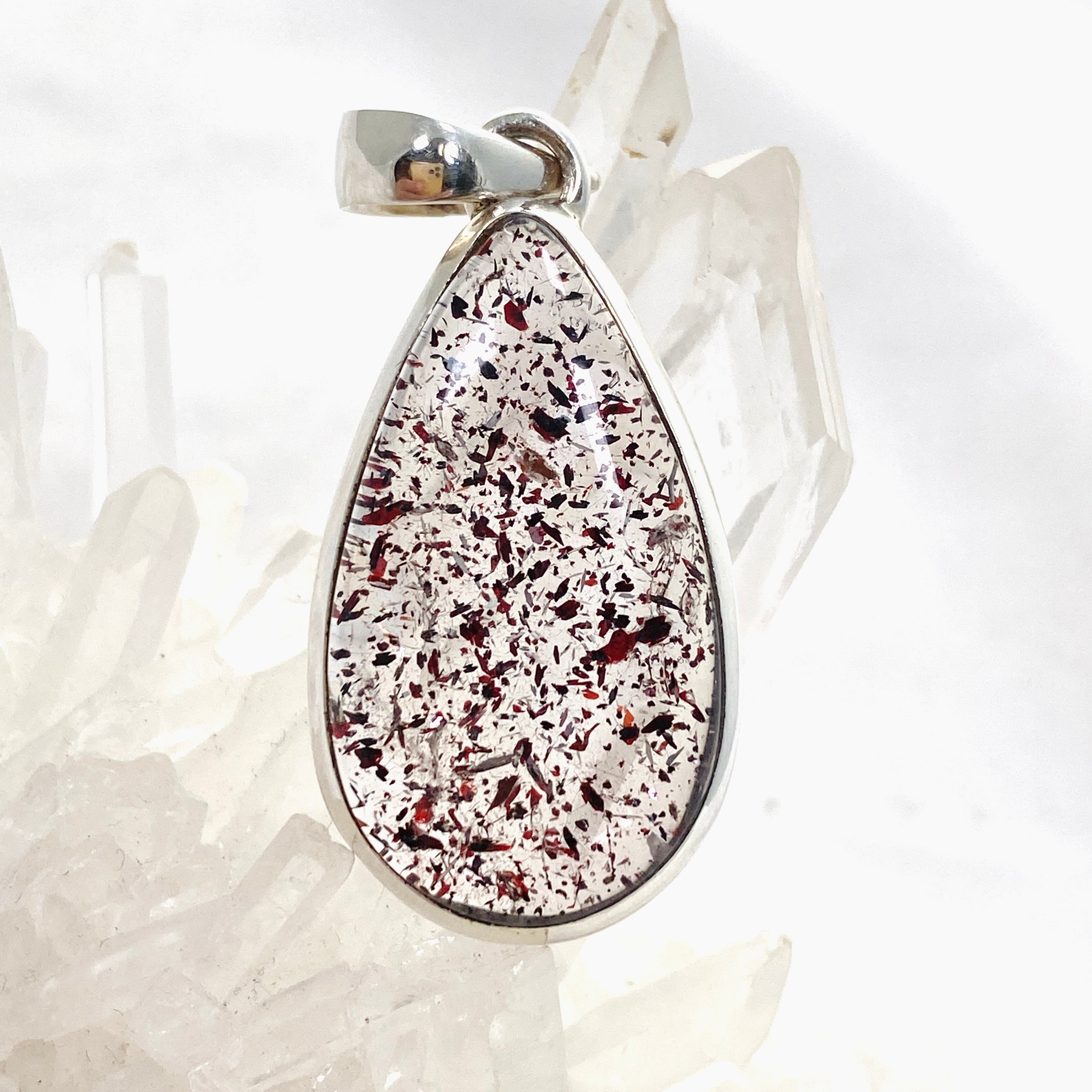 Natural Lepidicrocite in Quartz Teardrop Cabochon Pendant - Unique Crystal Jewelry for Healing & Meditation - Perfect for Energy Work, Chakra Balancing & Spiritual Gifts