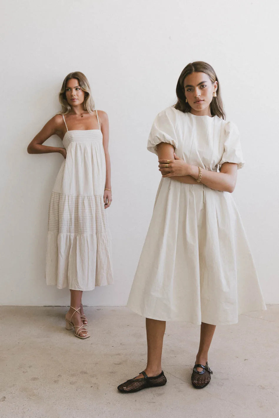 Eliana Pleated Midi Dress in Cream | Women's Elegant Party & Wedding Guest Dress | Perfect for Formal Events, Cocktail Parties & Special Occasions