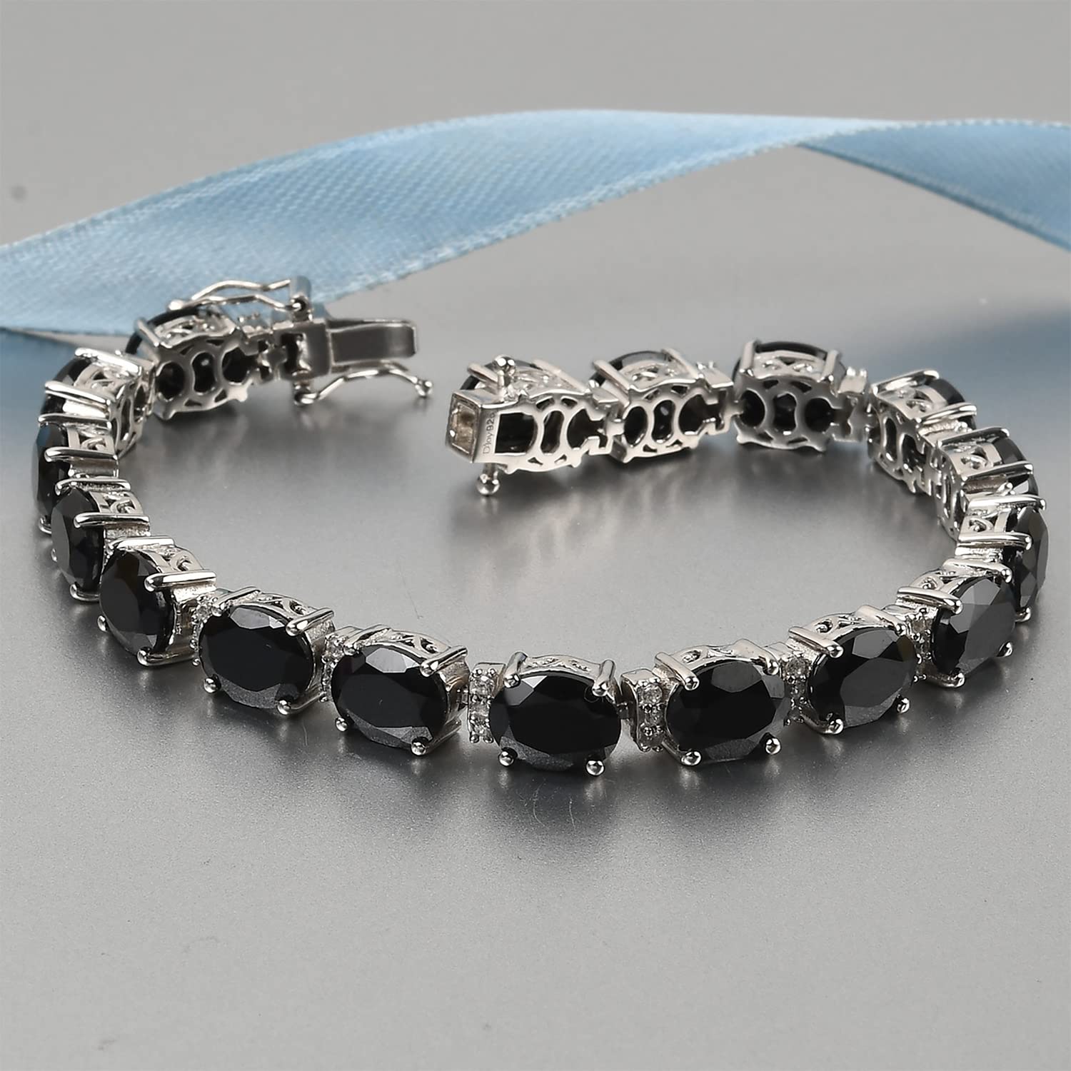 Natural Black Spinel Tennis Bracelet for Women - 925 Sterling Silver Platinum Plated with Zircon Birthstone | Size 7.25