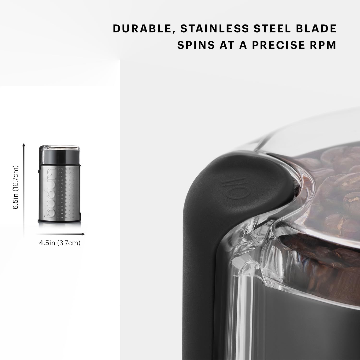 Bodum Bistro Electric Coffee Grinder - Stainless Steel Blade, Matte Chrome Finish, Compact & Quiet Design for Fresh Ground Coffee - Perfect for Home, Office, or Travel Use