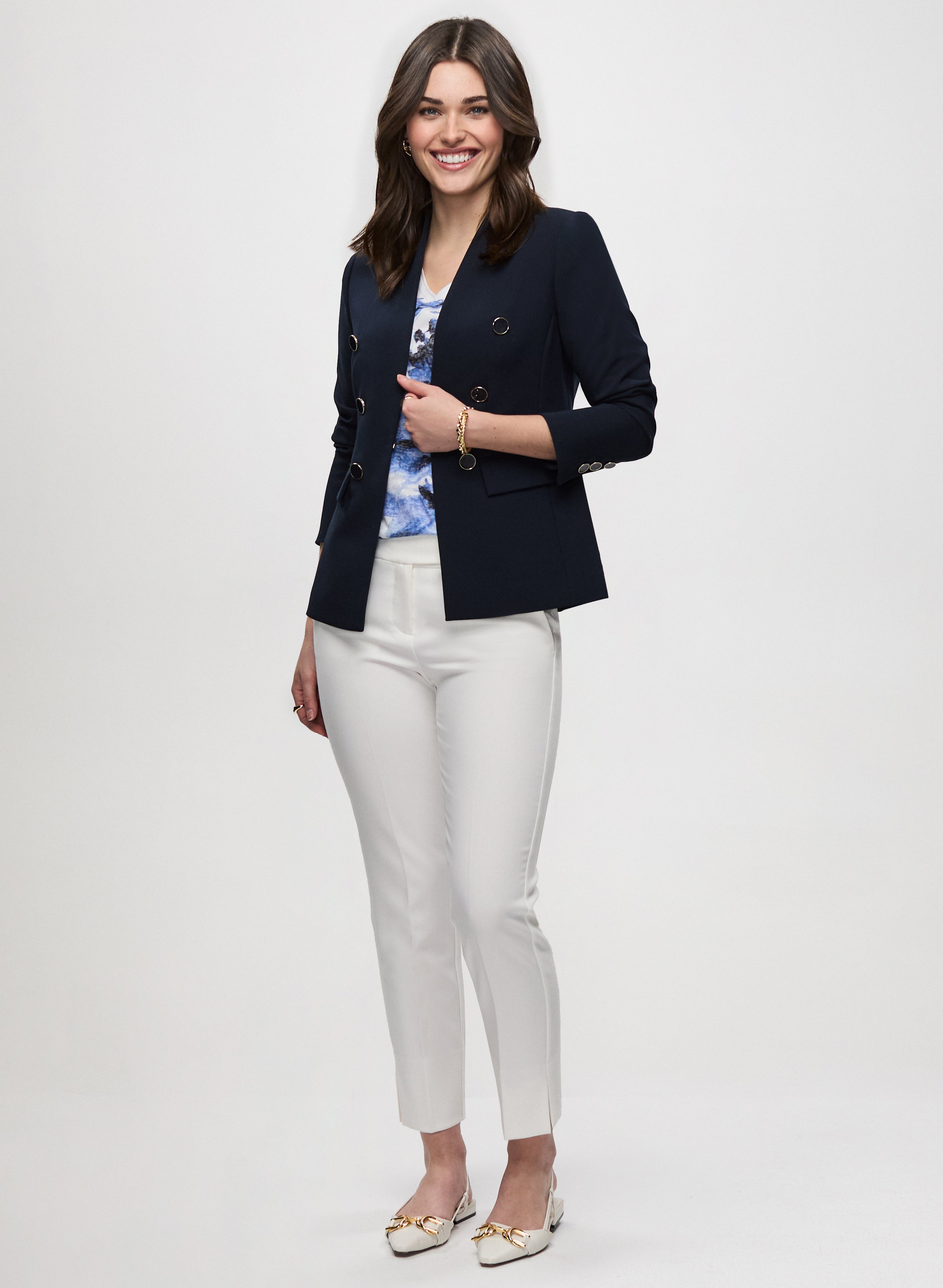 Stylish Double Breasted Blazer & Slim Fit Ankle Pants Set for Women - Office Wear, Business Casual Outfits & Formal Occasions