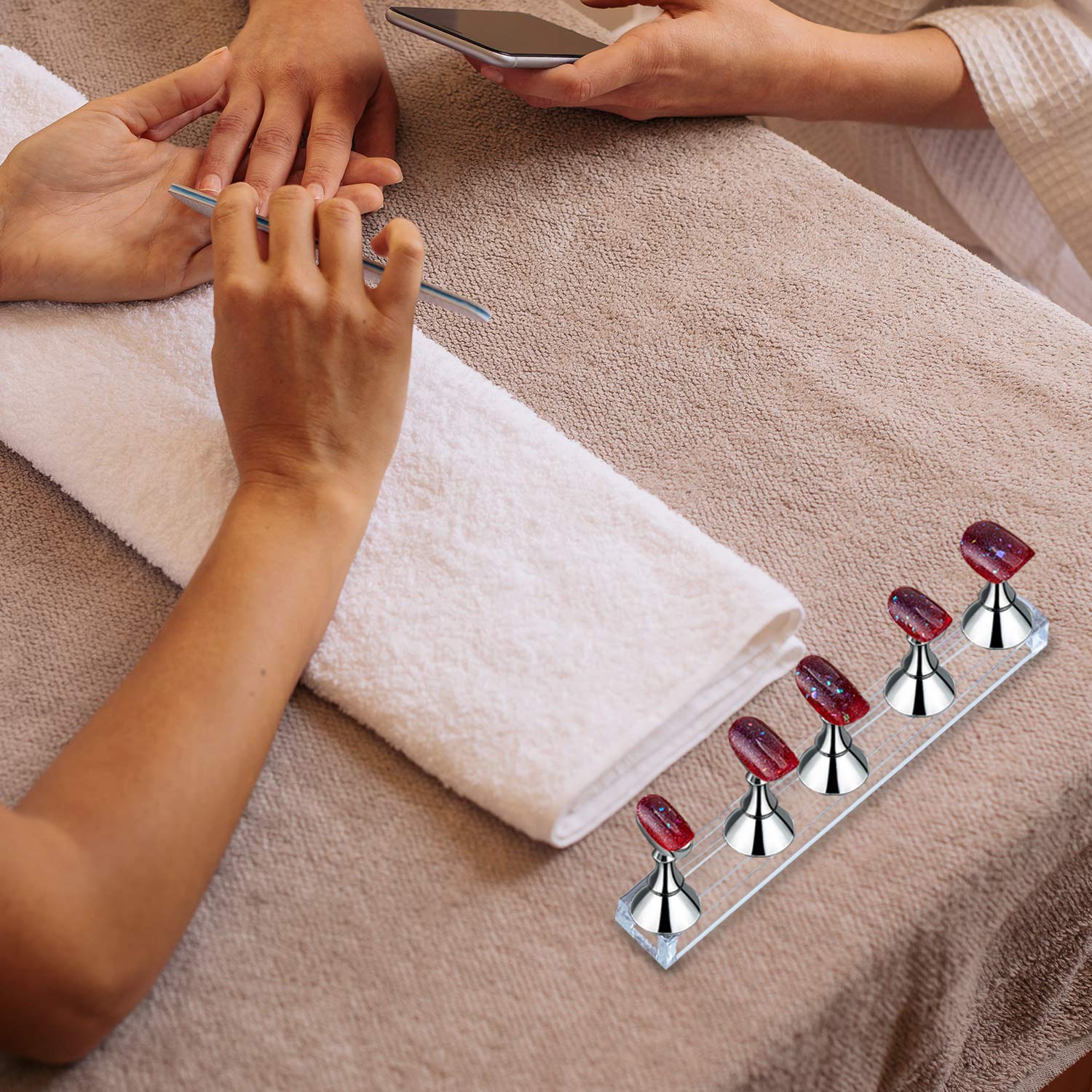 2 Sets Acrylic Nail Display Stand - Magnetic Nail Tip Practice Holder for DIY Manicure & Nail Art - Gold & Silver False Nail Practice Stand - Perfect for Salon Professionals & Home Nail Enthusiasts
