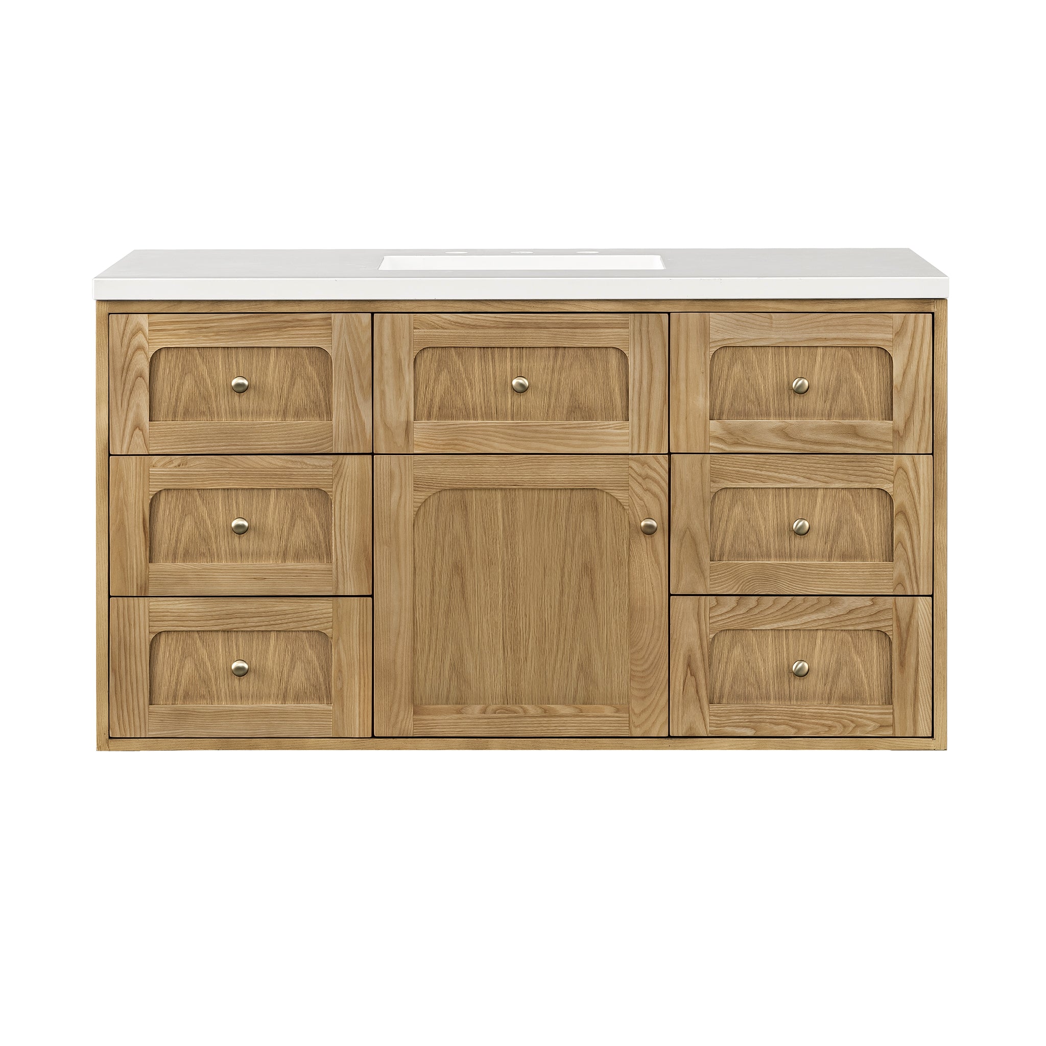 Laurent 48 Inch Single Bathroom Vanity with White Zeus Top & Light Natural Oak Finish - Perfect for Modern Home, Apartment, and Guest Bathroom Renovations