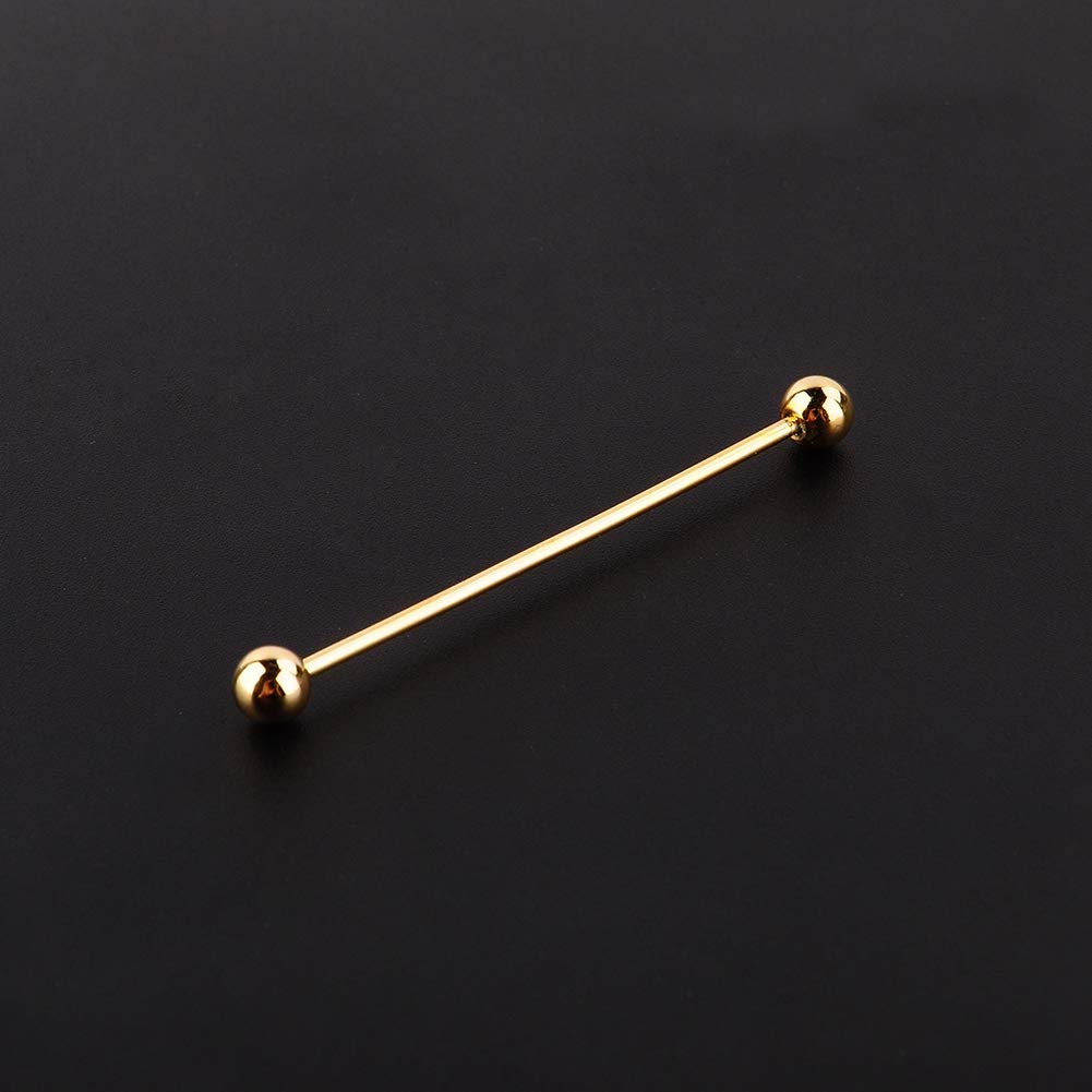 Gold Plated Steel Collar Pins for Men - 2 Pack Tie Bar Clips, 6CM Barbell Stud Brooch for Suits & Formal Wear | Perfect for Weddings, Business Meetings & Special Occasions