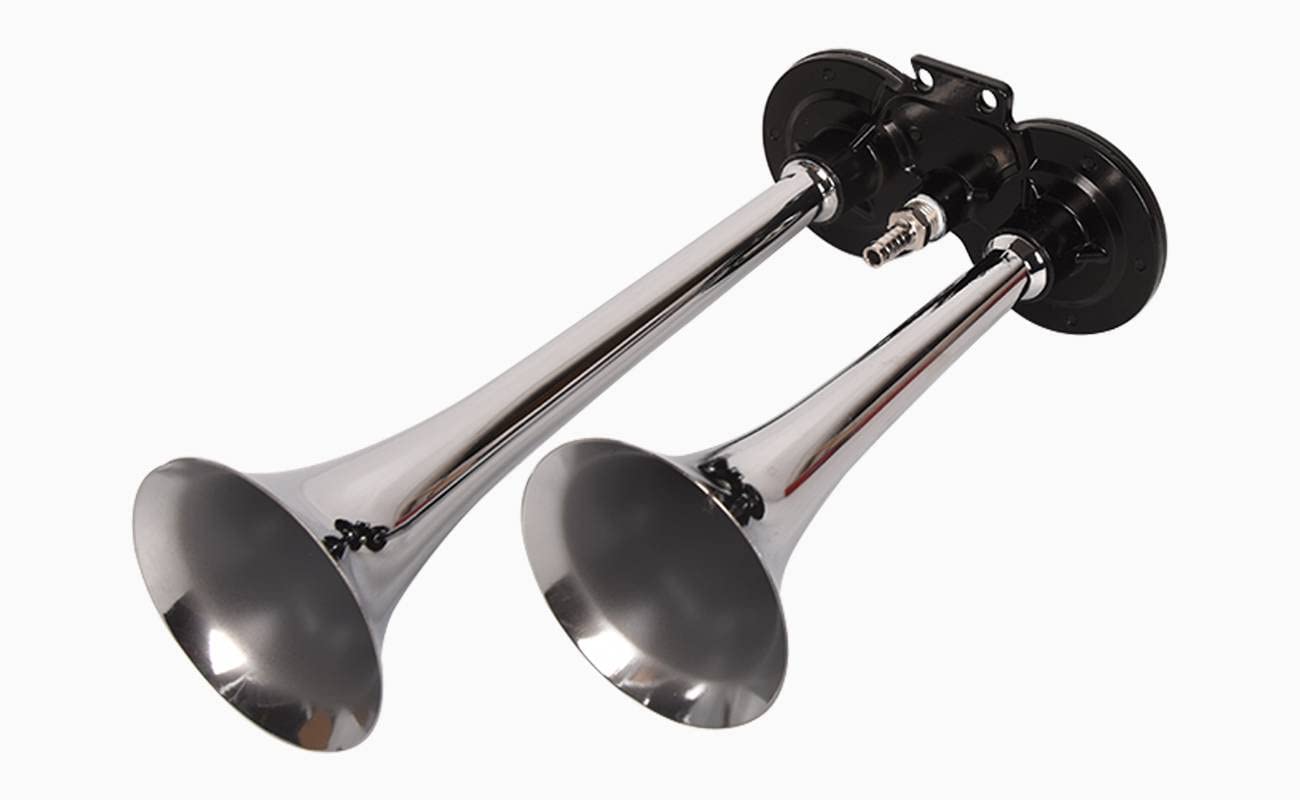 TOPAZ VXH2311C 12V Dual Trumpet Train Air Horn Kit - Loud Chrome & Black Car/Truck Horn System for Emergency Vehicles & Off-Road Use