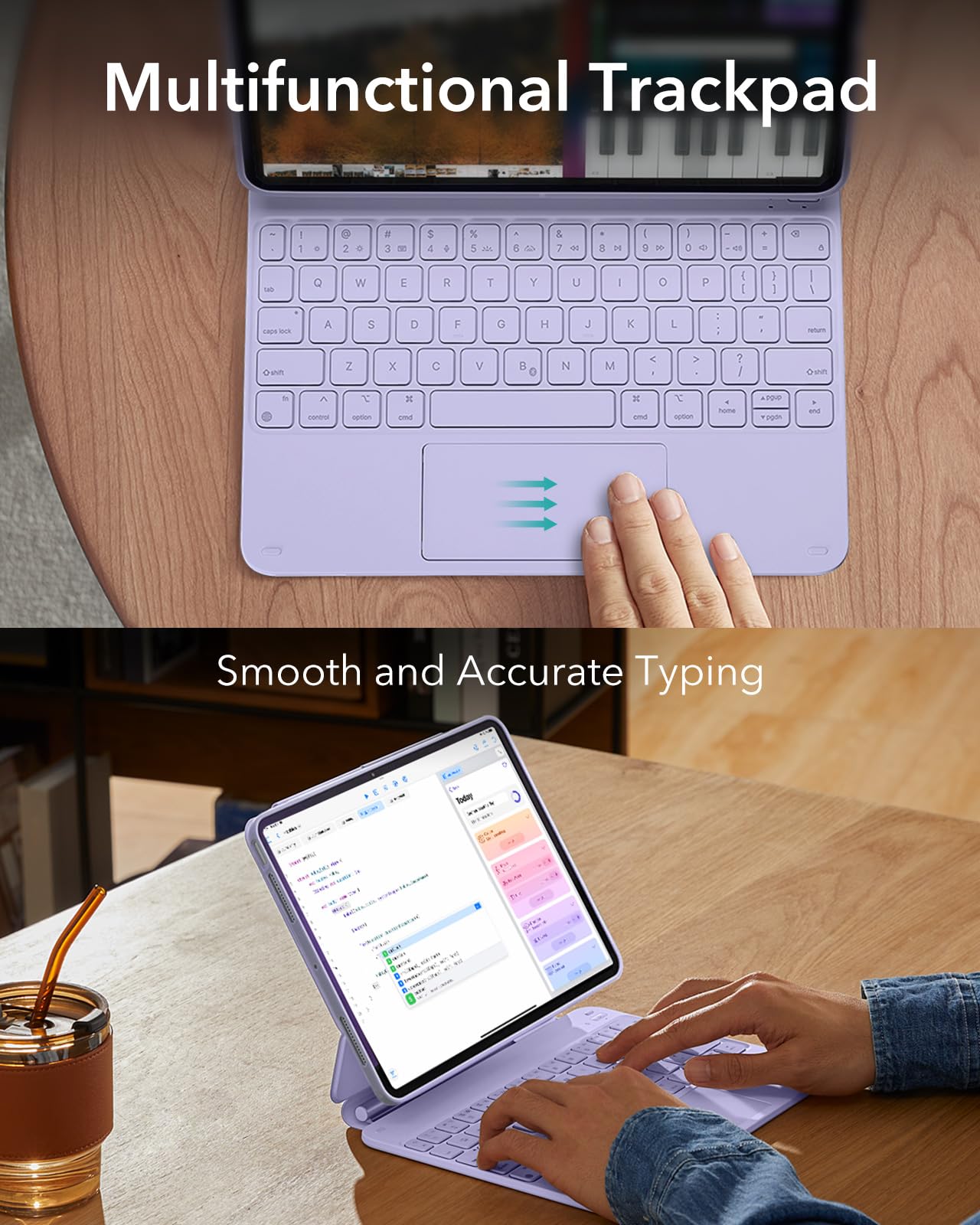 ESR iPad Pro 11 Inch Keyboard Case (2024 M4 & 5th Gen) - Magnetic Stand, 360° Protection, Removable Cover, Purple | Perfect for Work, Study & Travel