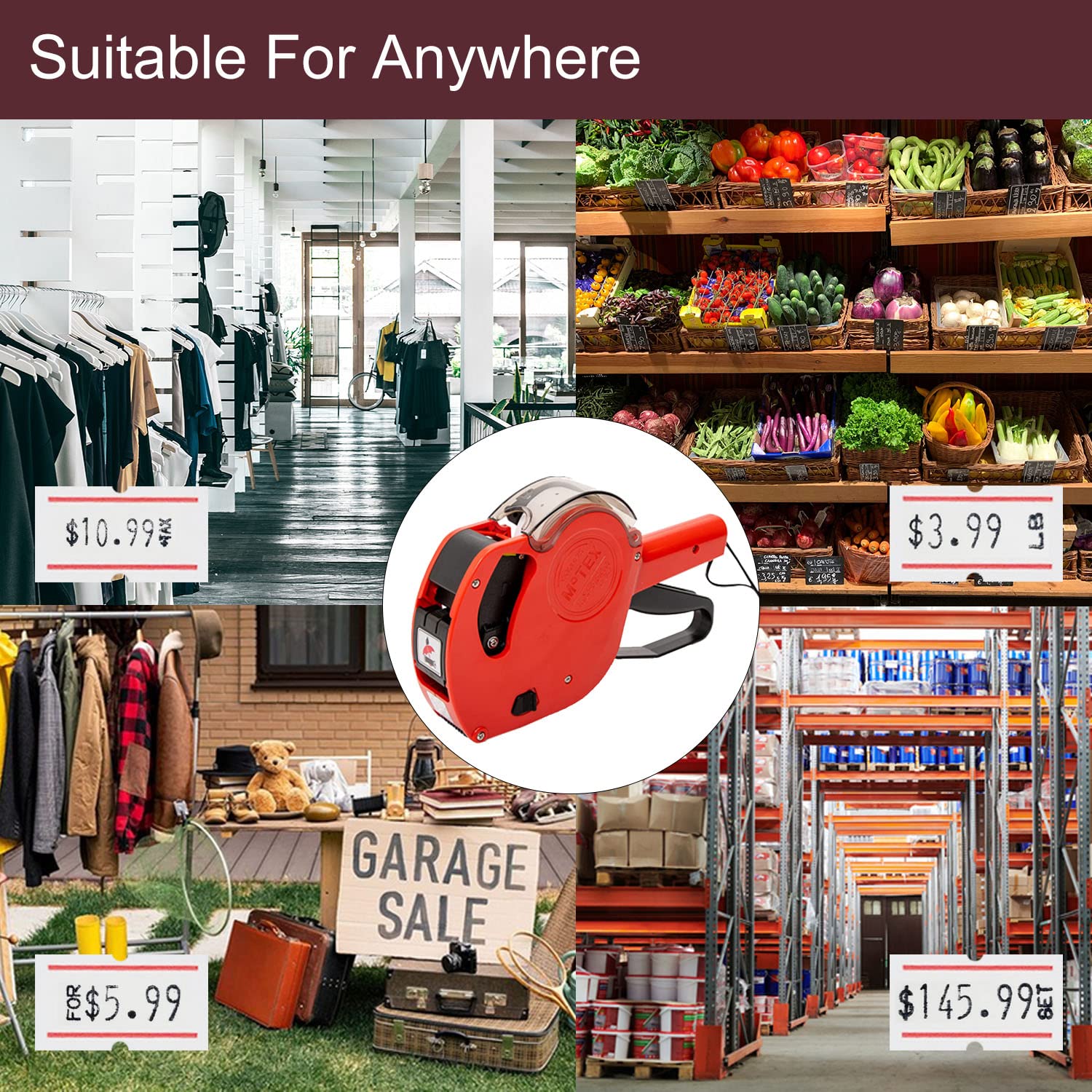 Motex Double Red Line Labels - 10,000 White Blank Price & Date Gun Labels for MX-5500 & Perco Guns | Perfect for Retail Pricing, Inventory Management & Warehouse Organization
