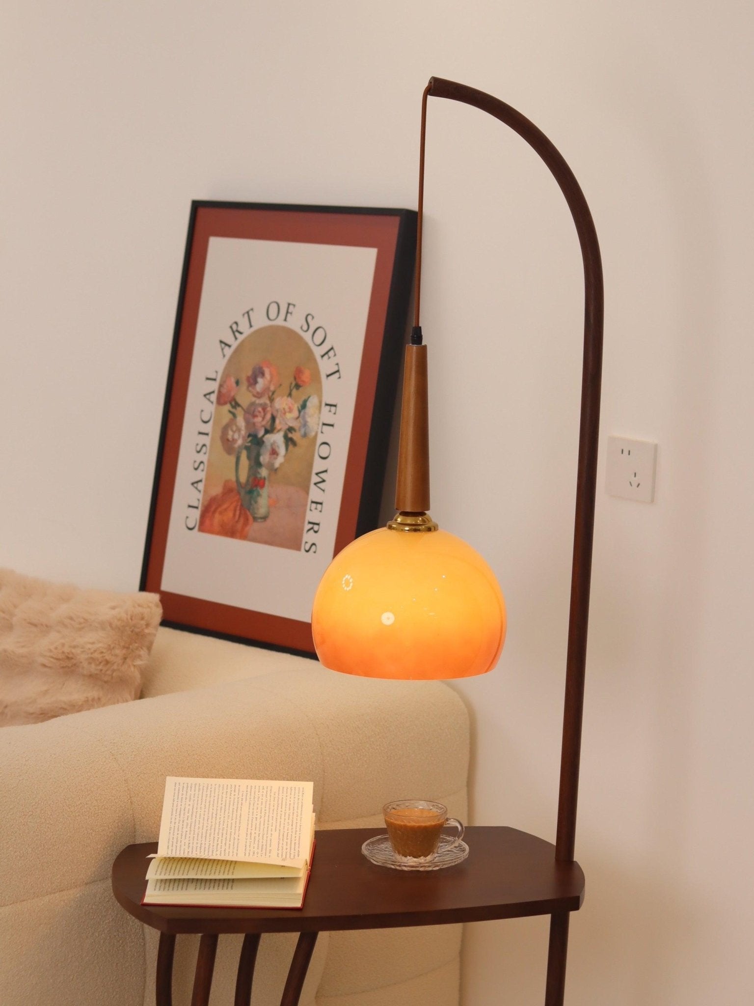 Modern Cantilever Wood Accent Floor Lamp - Adjustable Reading Light for Living Room, Bedroom & Office - Warm Ambient Lighting for Home Decor