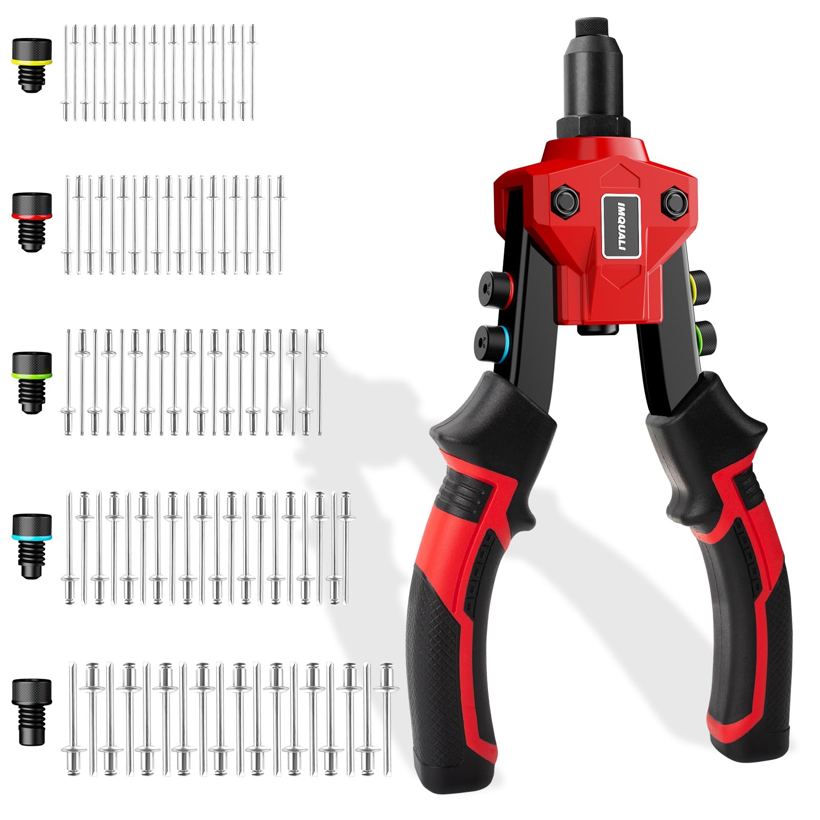 Heavy Duty Manual Rivet Gun Kit with 400 Rivets & 5 Nosepieces - 80 Pcs Aluminum Rivets for Each Size - 9.5