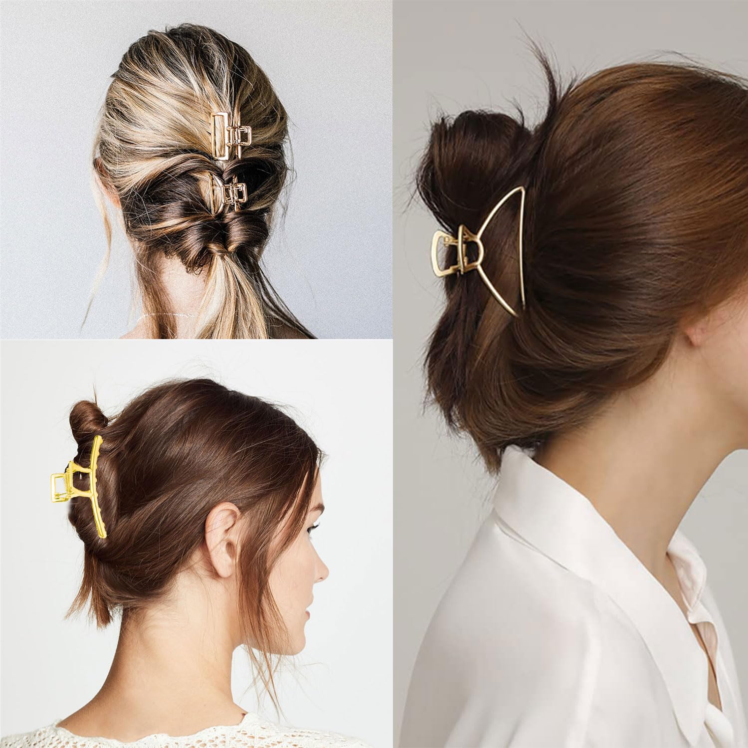 6-Piece Metal Hair Claw Clips Set - Gold Hair Clamps for Women & Girls, Large Barrette Jaw Clips, Small Half Bun No-Slip French Hair Accessories for Everyday, Work, and Special Occasions